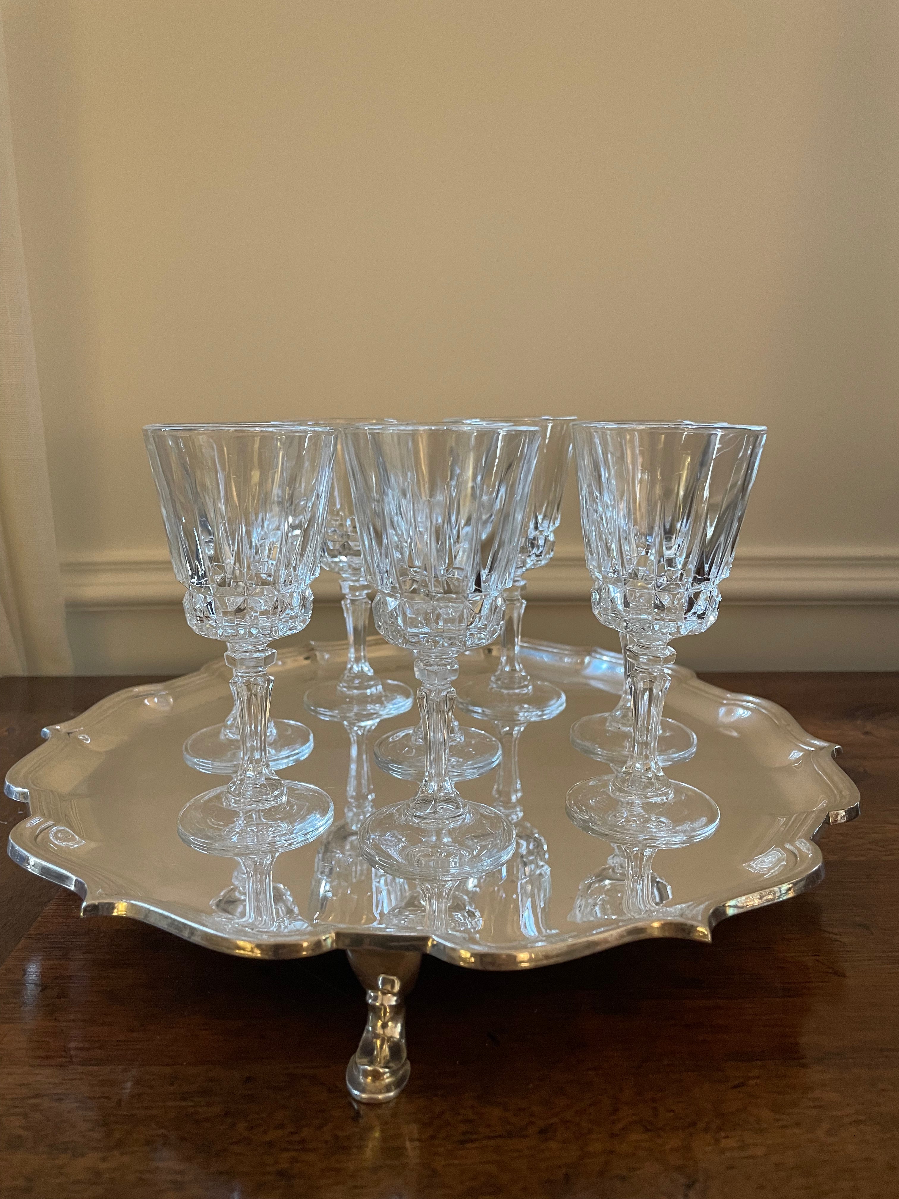 Set of 8 Vintage Made in France Crystal Mini Martini, Mini Cocktail, Cordial Glasses