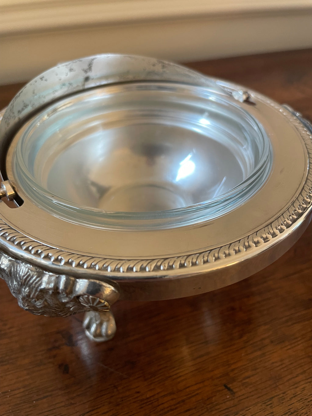 Rogers Co Silverplate Caviar, Butter, Condiments, Swing top dish, approx 5 inches wide and tall