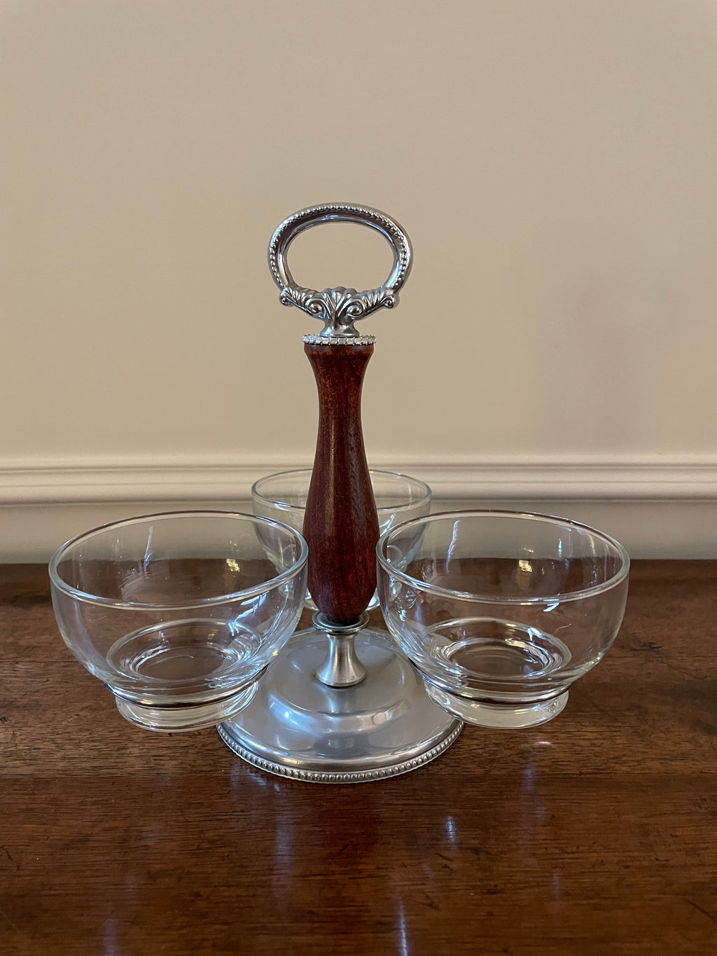 Vintage Mid-Century Three-Bowl Cocktail & Relish Server