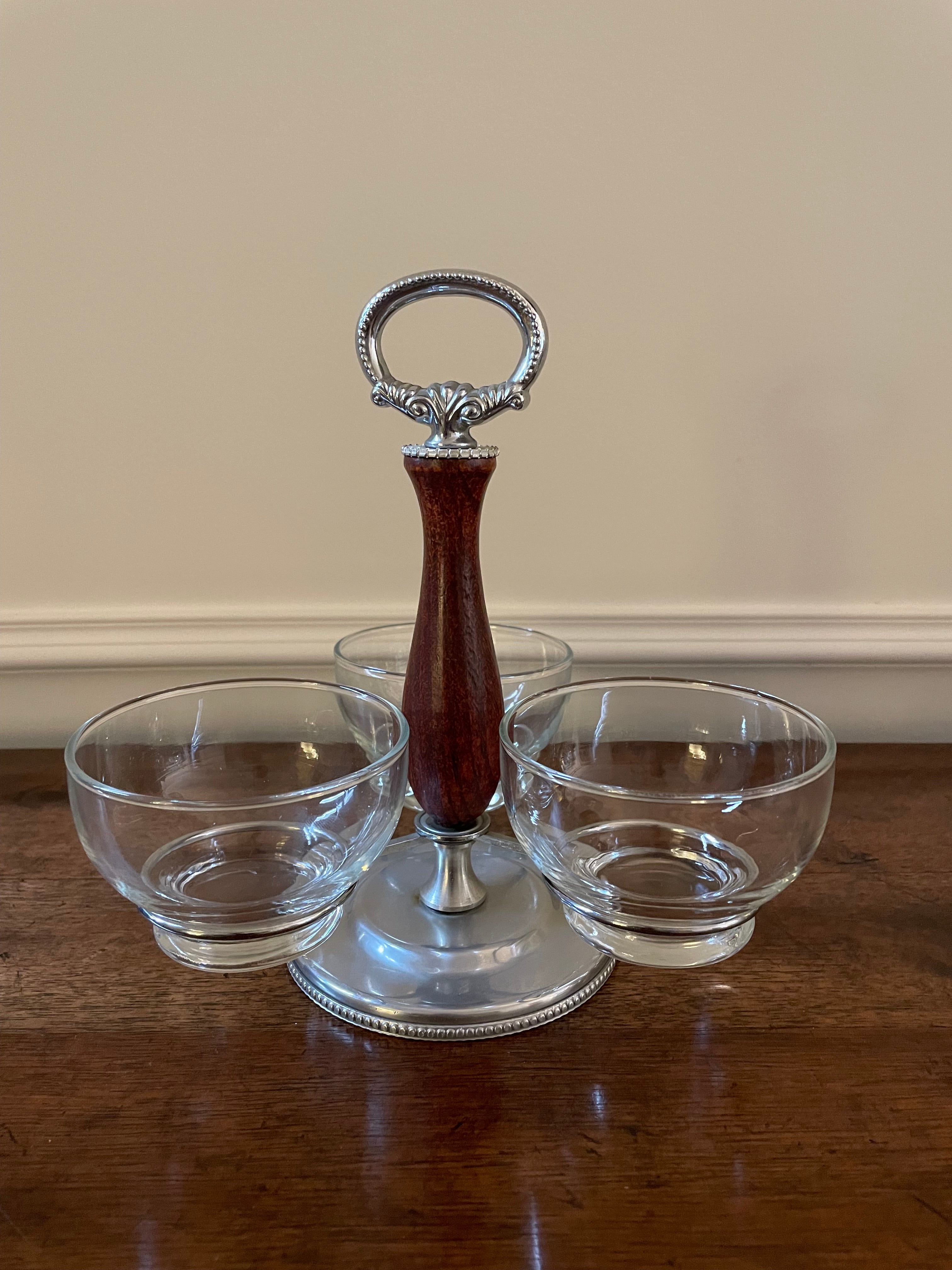 Vintage Mid-Century Three-Bowl Cocktail & Relish Server