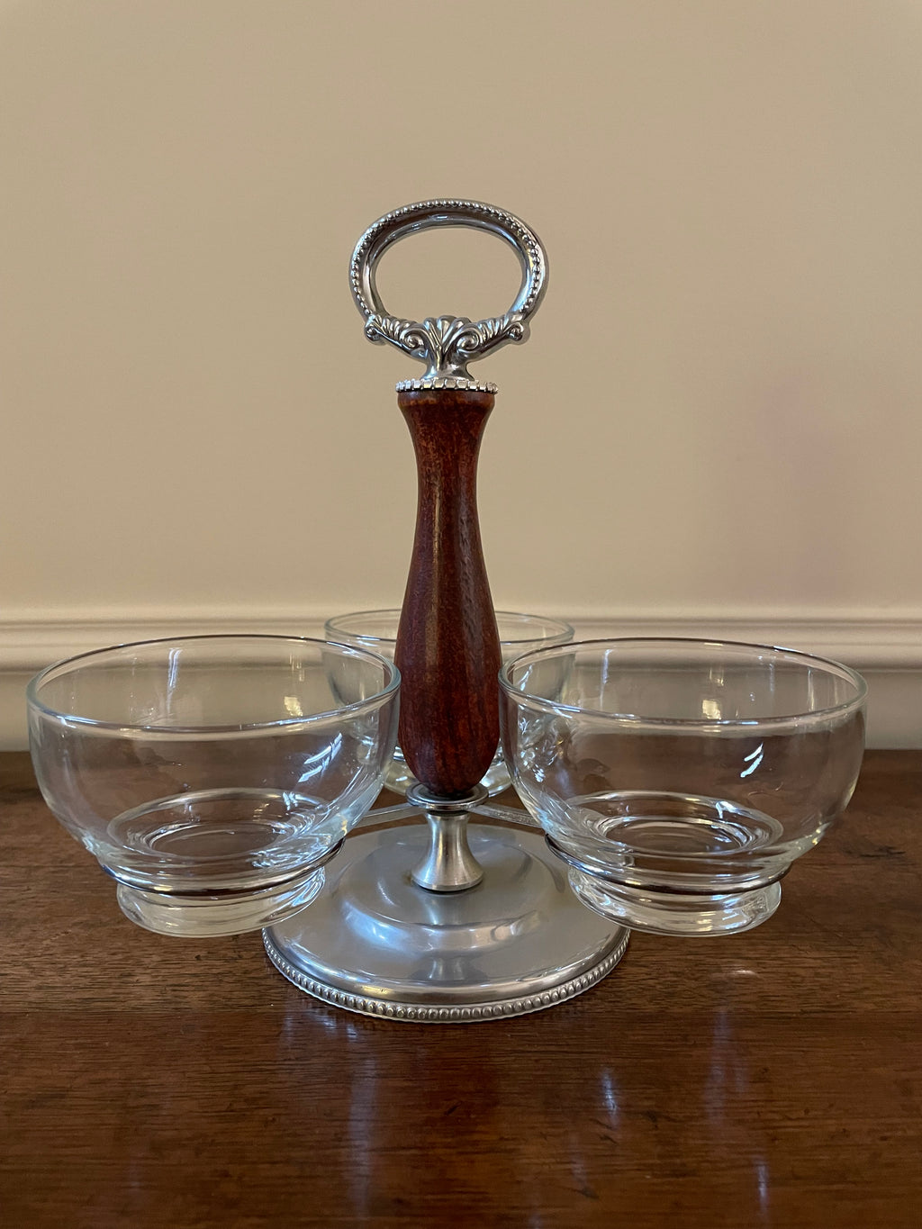 Vintage Mid-Century Three-Bowl Cocktail & Relish Server