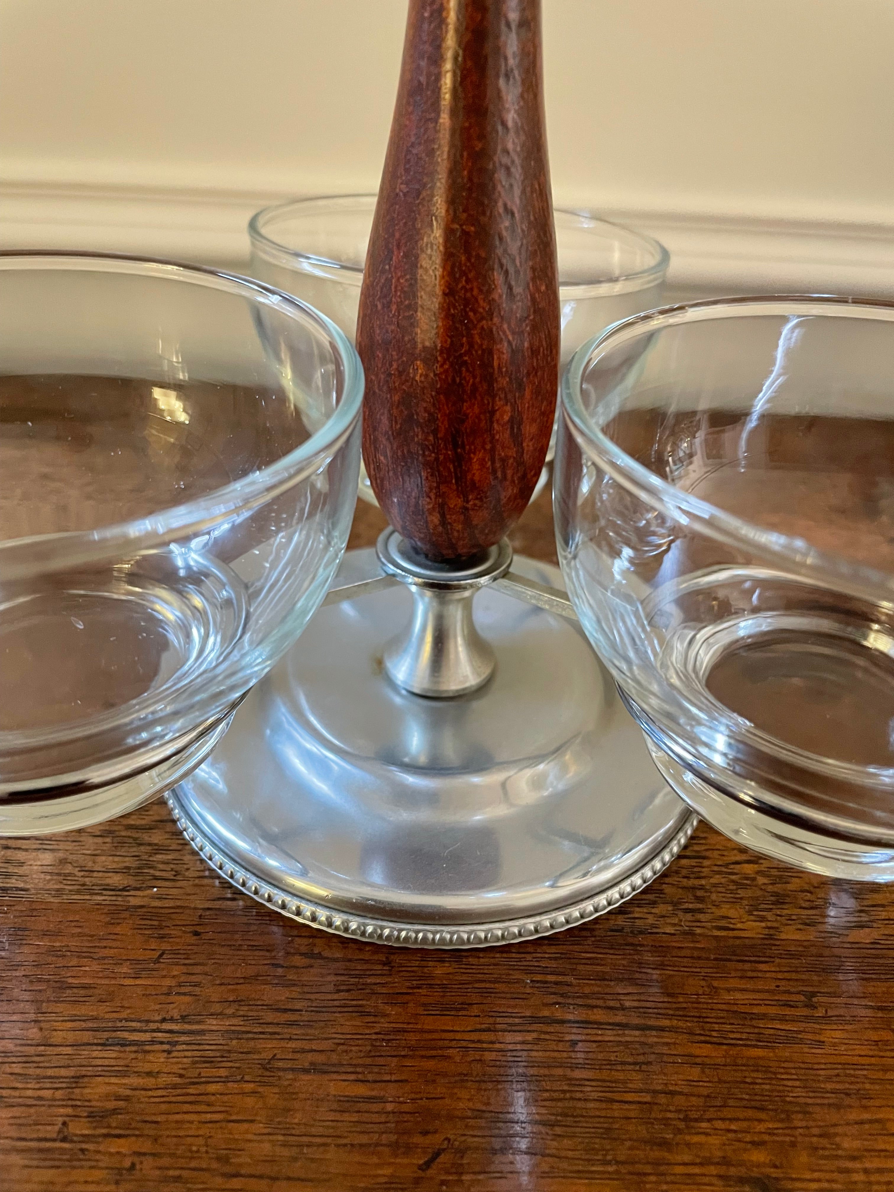 Vintage Mid-Century Three-Bowl Cocktail & Relish Server
