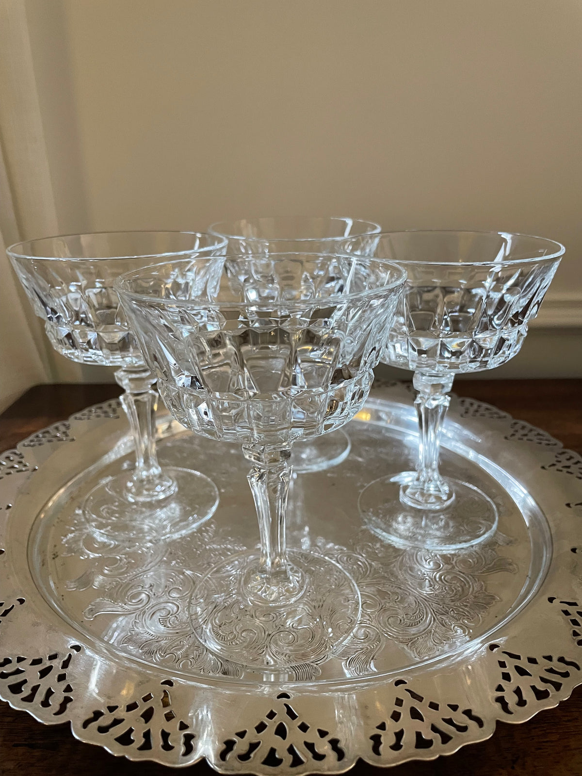 Vintage Mid-Century Silver Plated Pierced Gallery Round Serving/Cocktail Tray