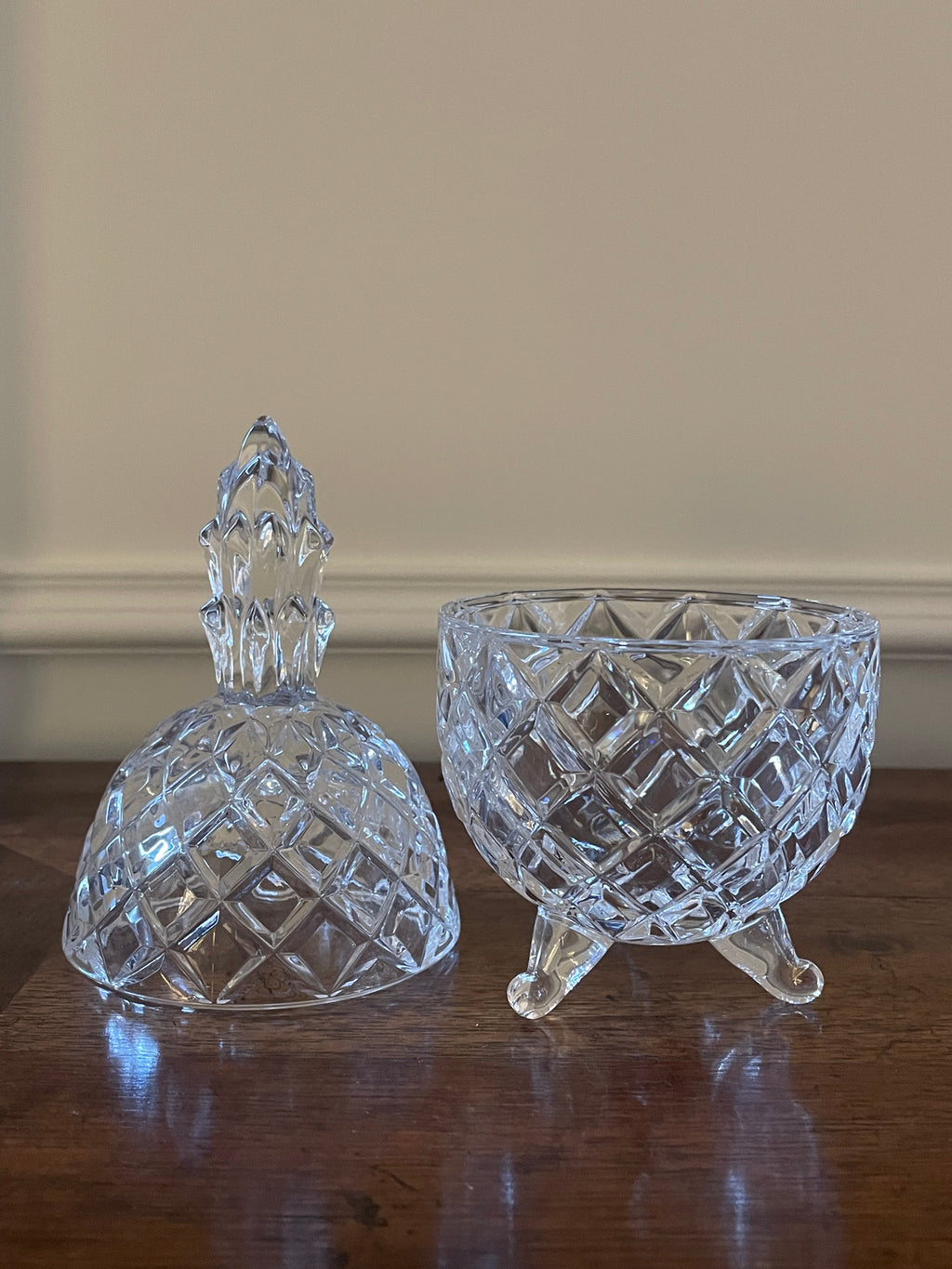 Vintage Pineapple Crystal Candy/Nut jar, 7 inches tall, 3.5 inches wide