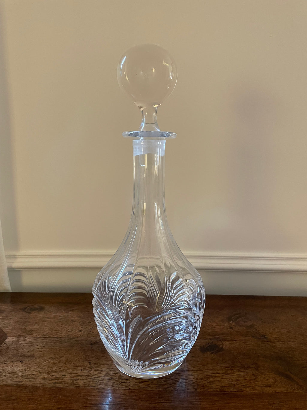 Vintage Heavy Glass Decanter with Orb Stopper & Sculpted Base