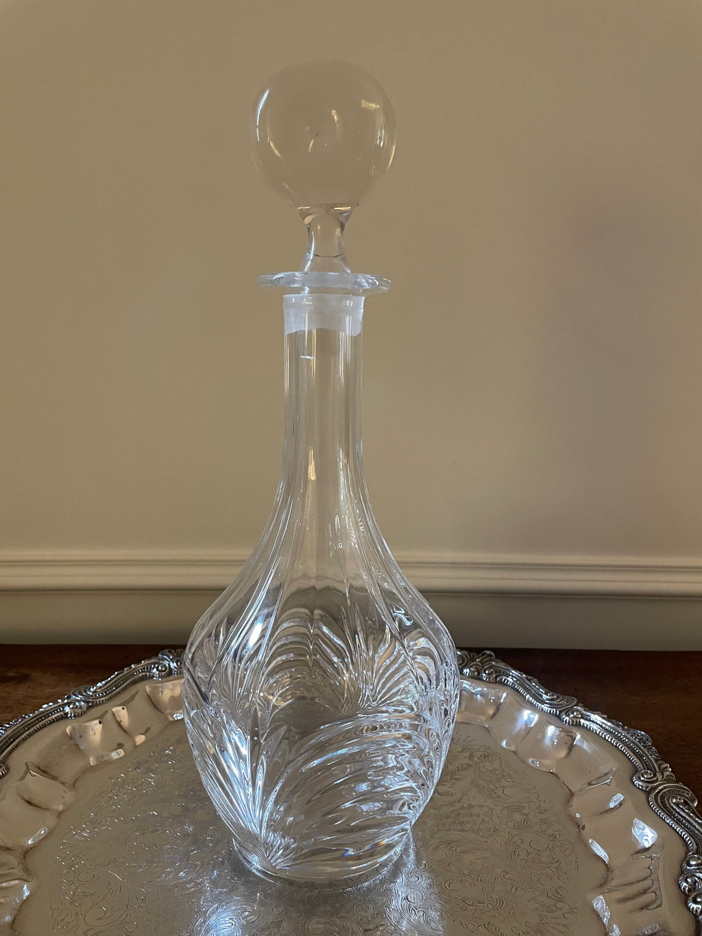 Vintage Heavy Glass Decanter with Orb Stopper & Sculpted Base