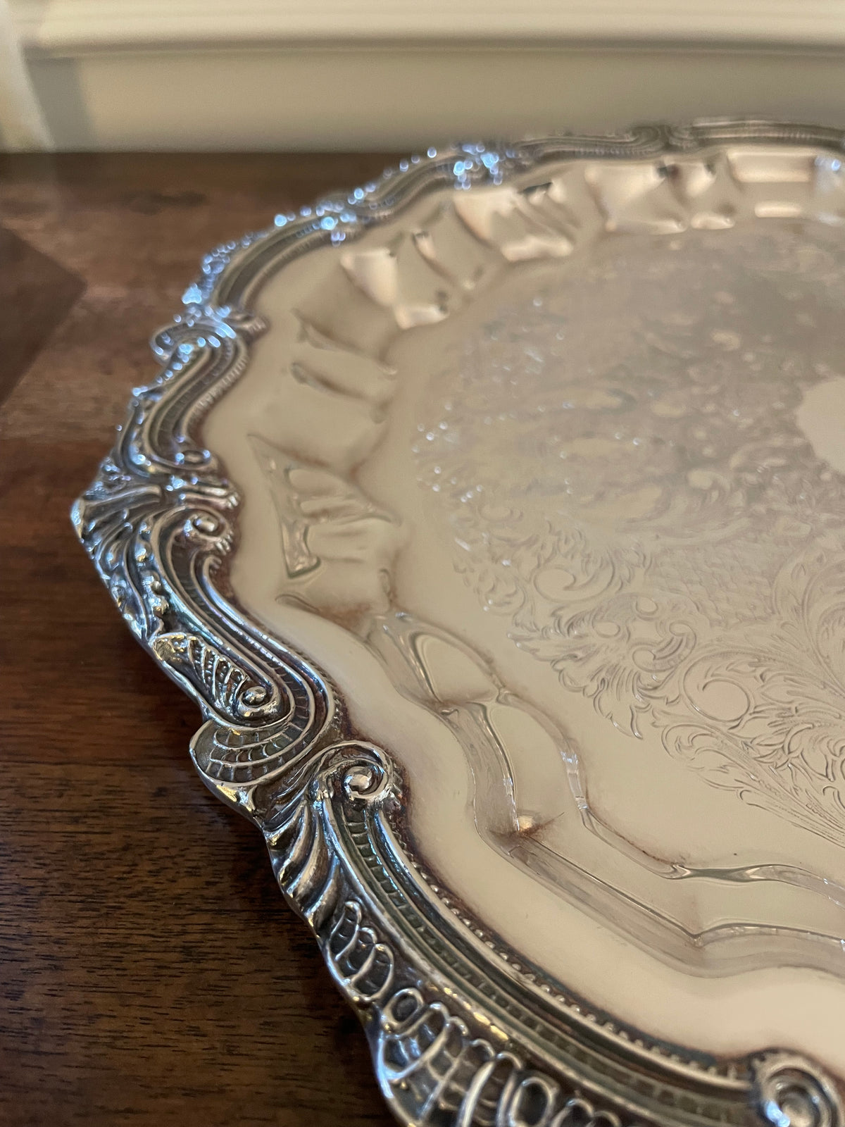 Vintage English Silver Mfg. Corp. Ornate Silverplate Cocktail & Vanity Tray, 15"