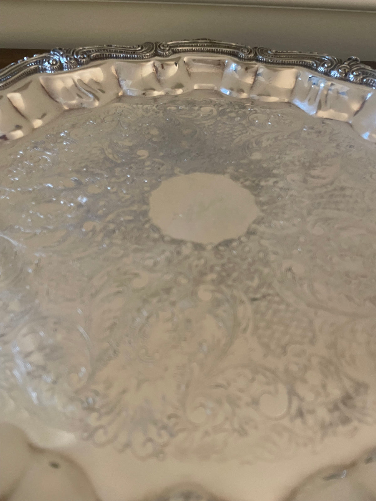 Vintage English Silver Mfg. Corp. Ornate Silverplate Cocktail & Vanity Tray, 15"