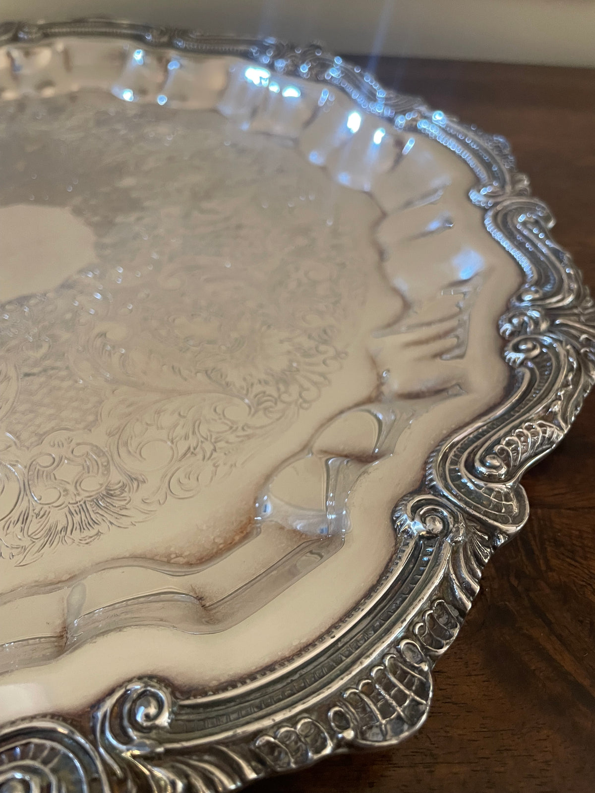 Vintage English Silver Mfg. Corp. Ornate Silverplate Cocktail & Vanity Tray, 15"