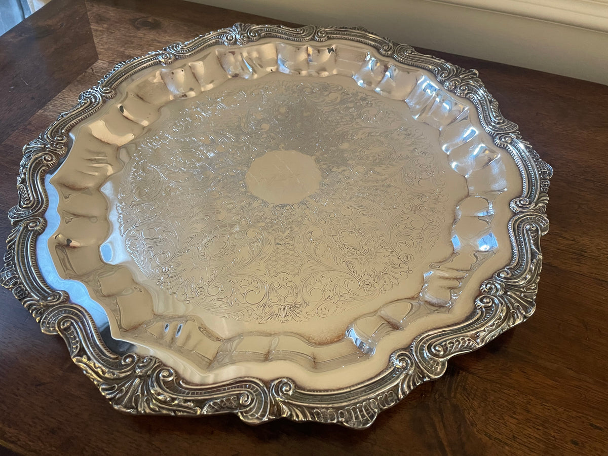 Vintage English Silver Mfg. Corp. Ornate Silverplate Cocktail & Vanity Tray, 15"