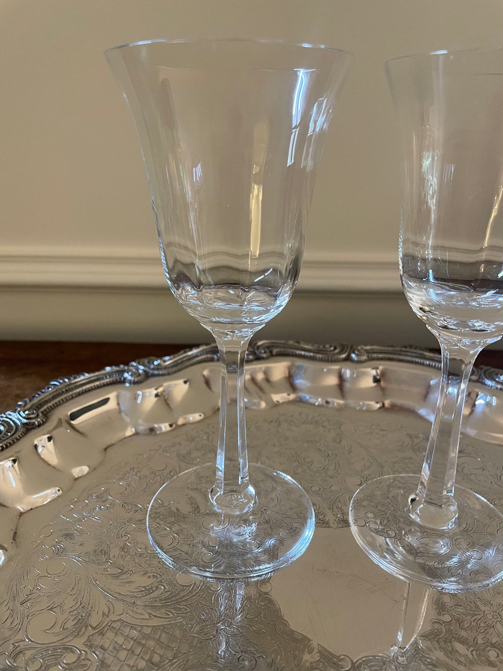 Pair Vintage Crystal Nick & Nora Tulip-Shape Cocktail, Wine Glasses