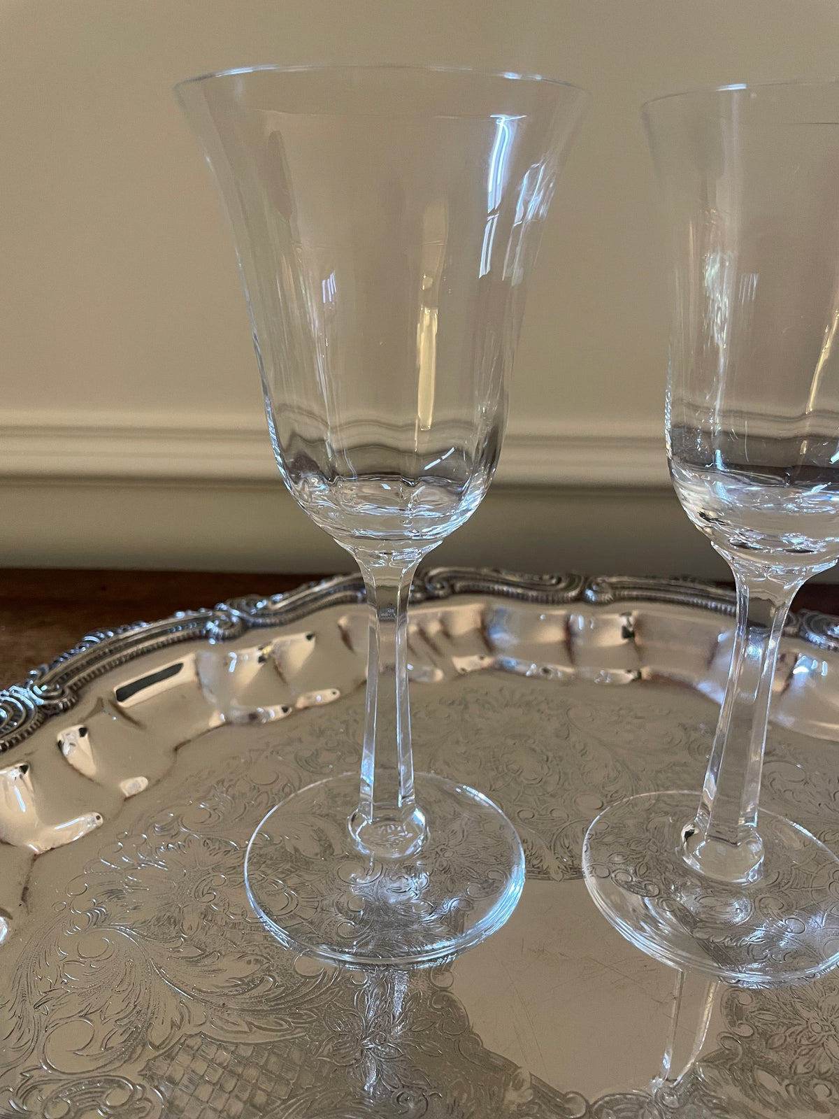 Pair Vintage Crystal Nick & Nora Tulip-Shape Cocktail, Wine Glasses