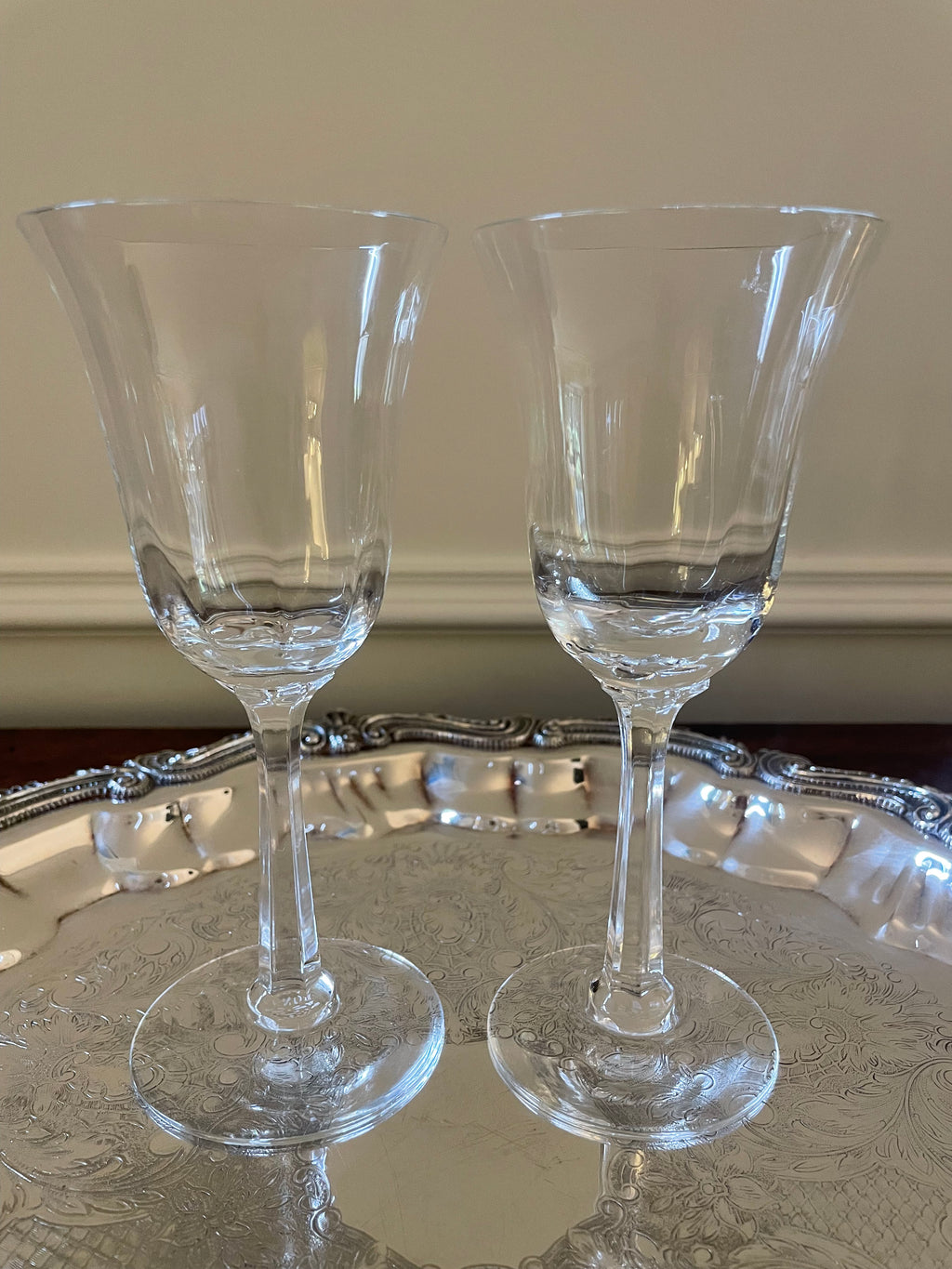 Pair Vintage Crystal Nick & Nora Tulip-Shape Cocktail, Wine Glasses
