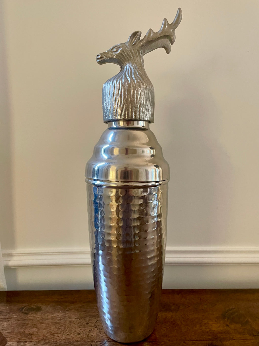 Large format Elk/Reindeer Hammered Vintage Metal Cocktail Shaker