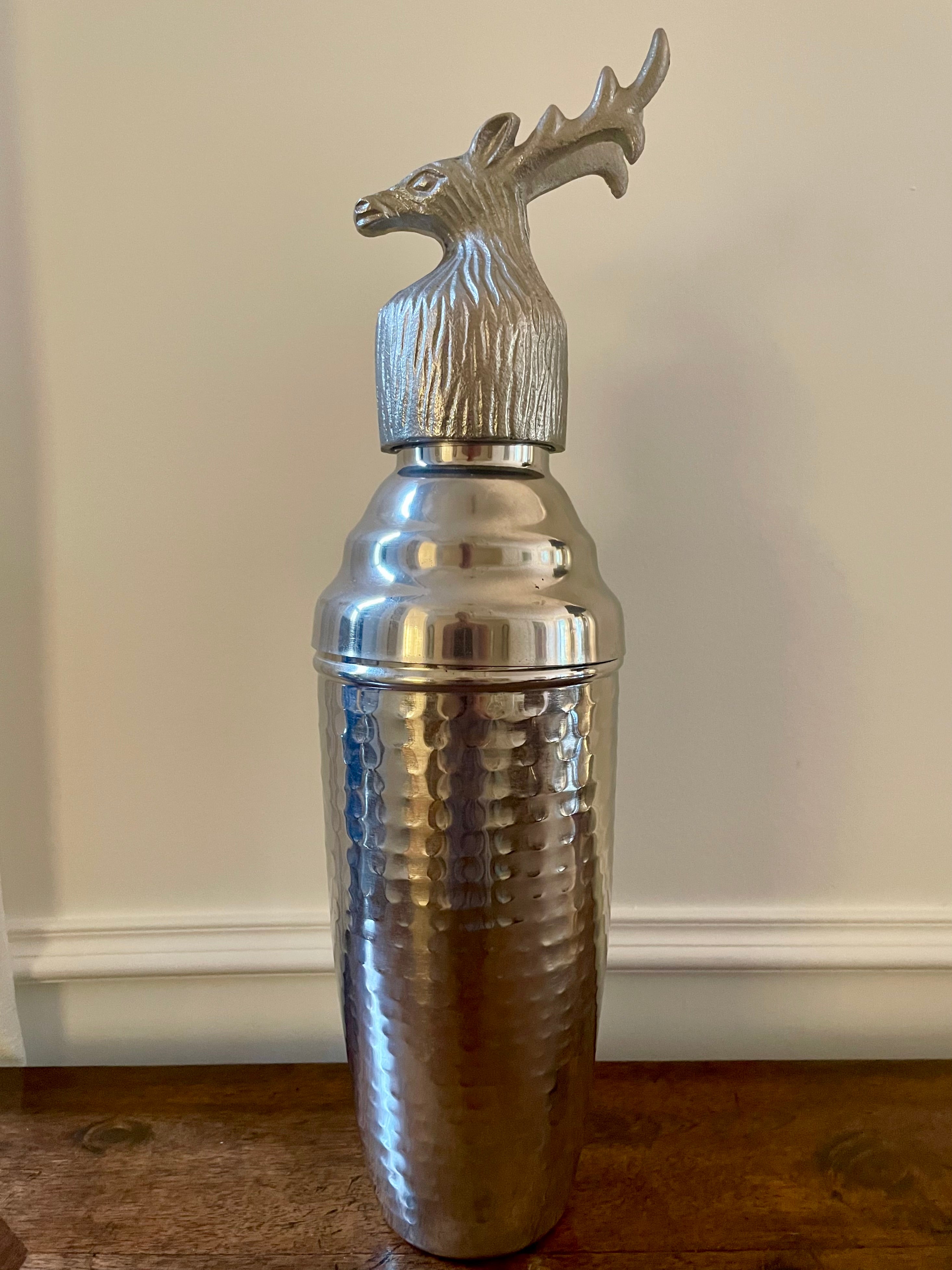 Large format Elk/Reindeer Hammered Vintage Metal Cocktail Shaker