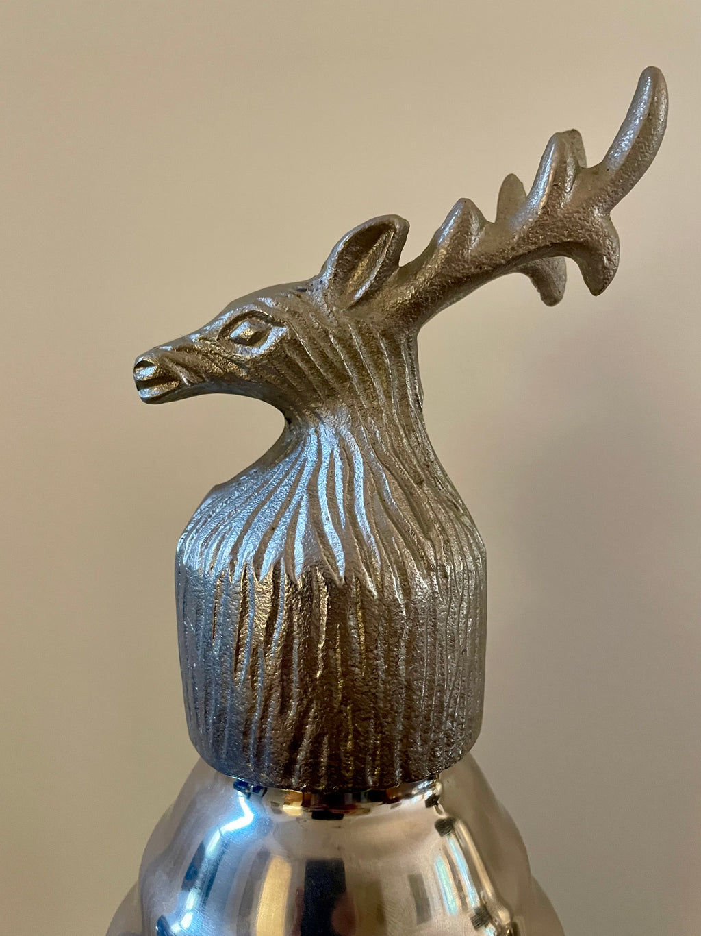 Large format Elk/Reindeer Hammered Vintage Metal Cocktail Shaker