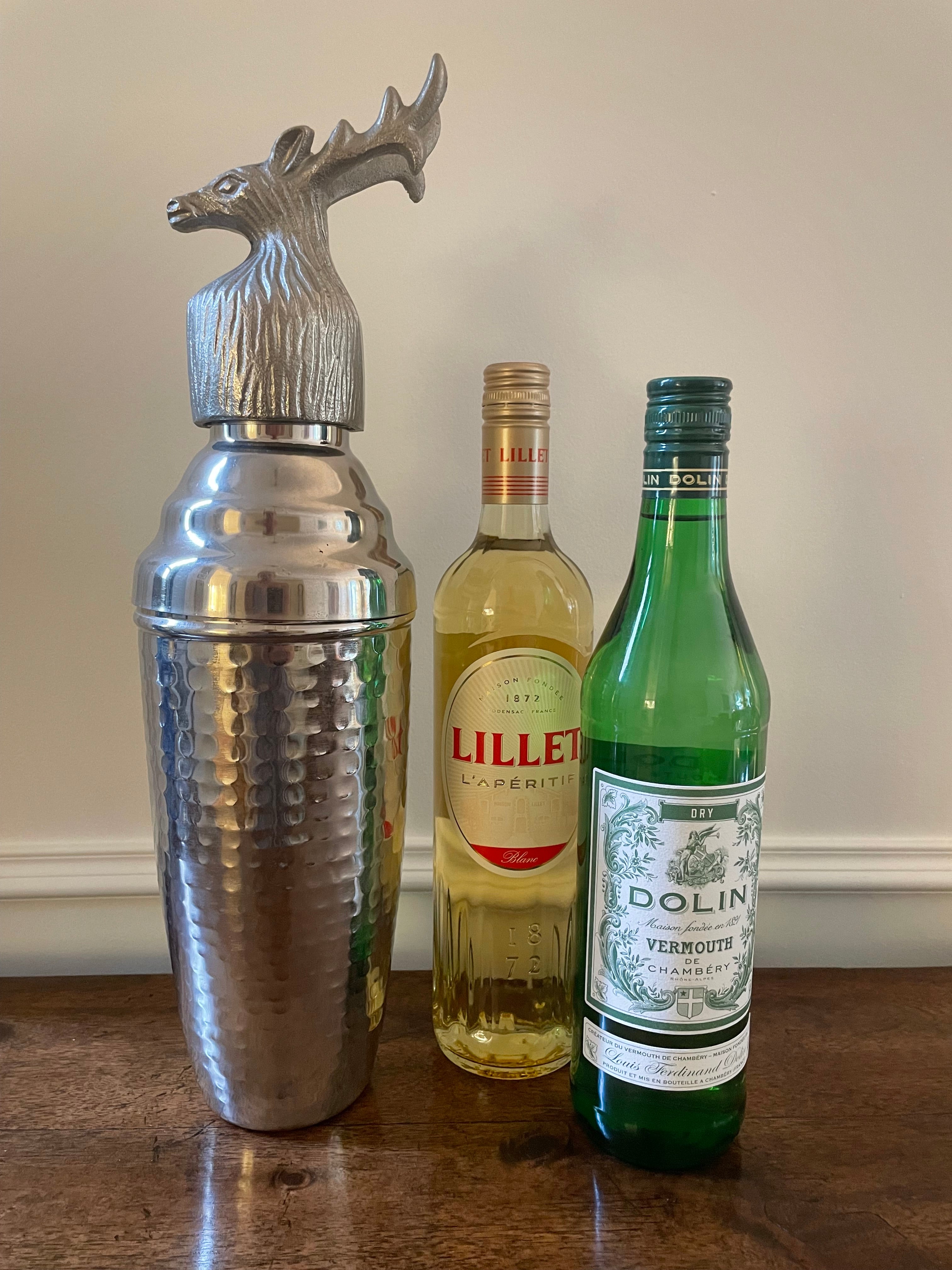 Large format Elk/Reindeer Hammered Vintage Metal Cocktail Shaker