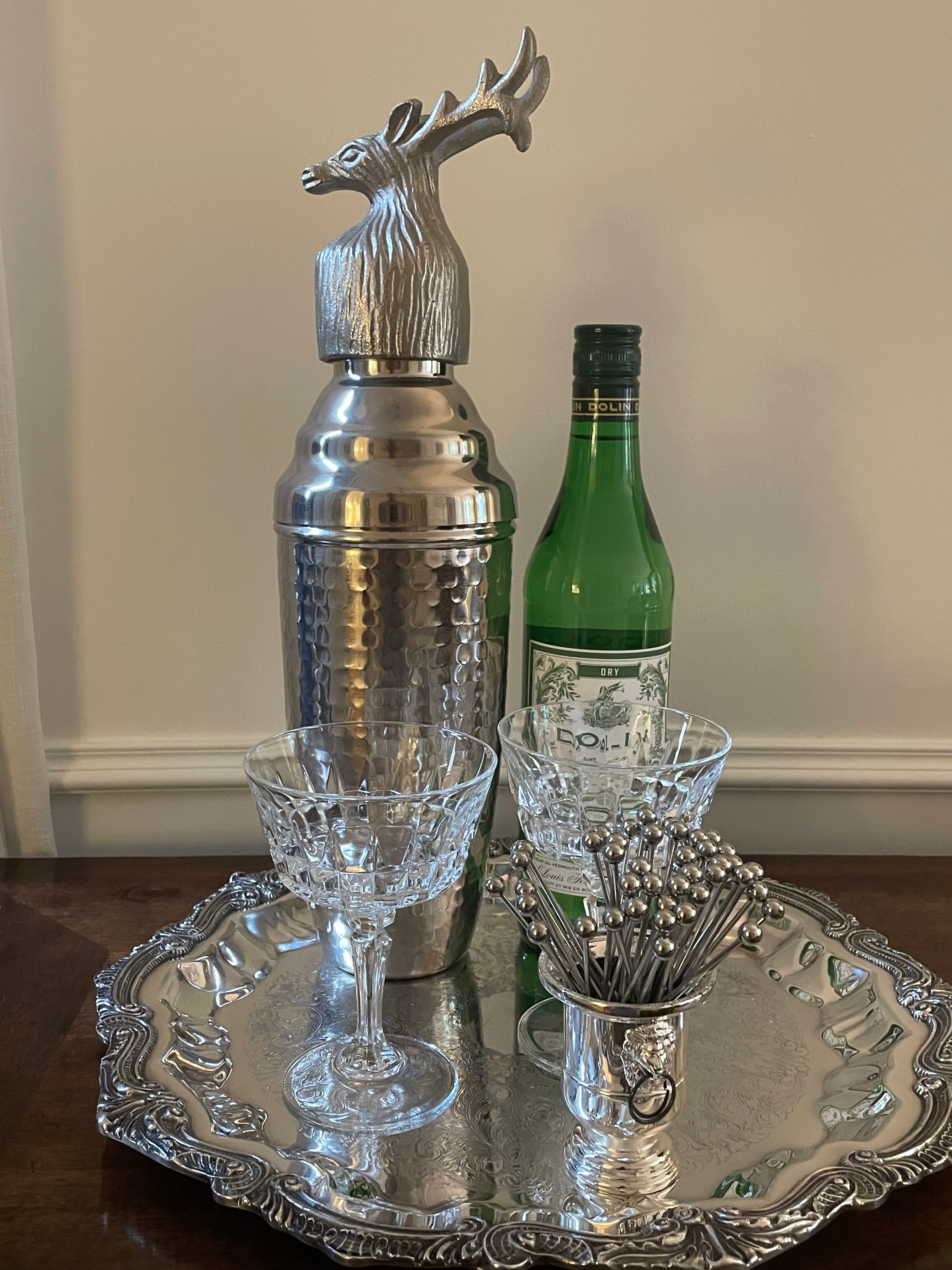Large format Elk/Reindeer Hammered Vintage Metal Cocktail Shaker