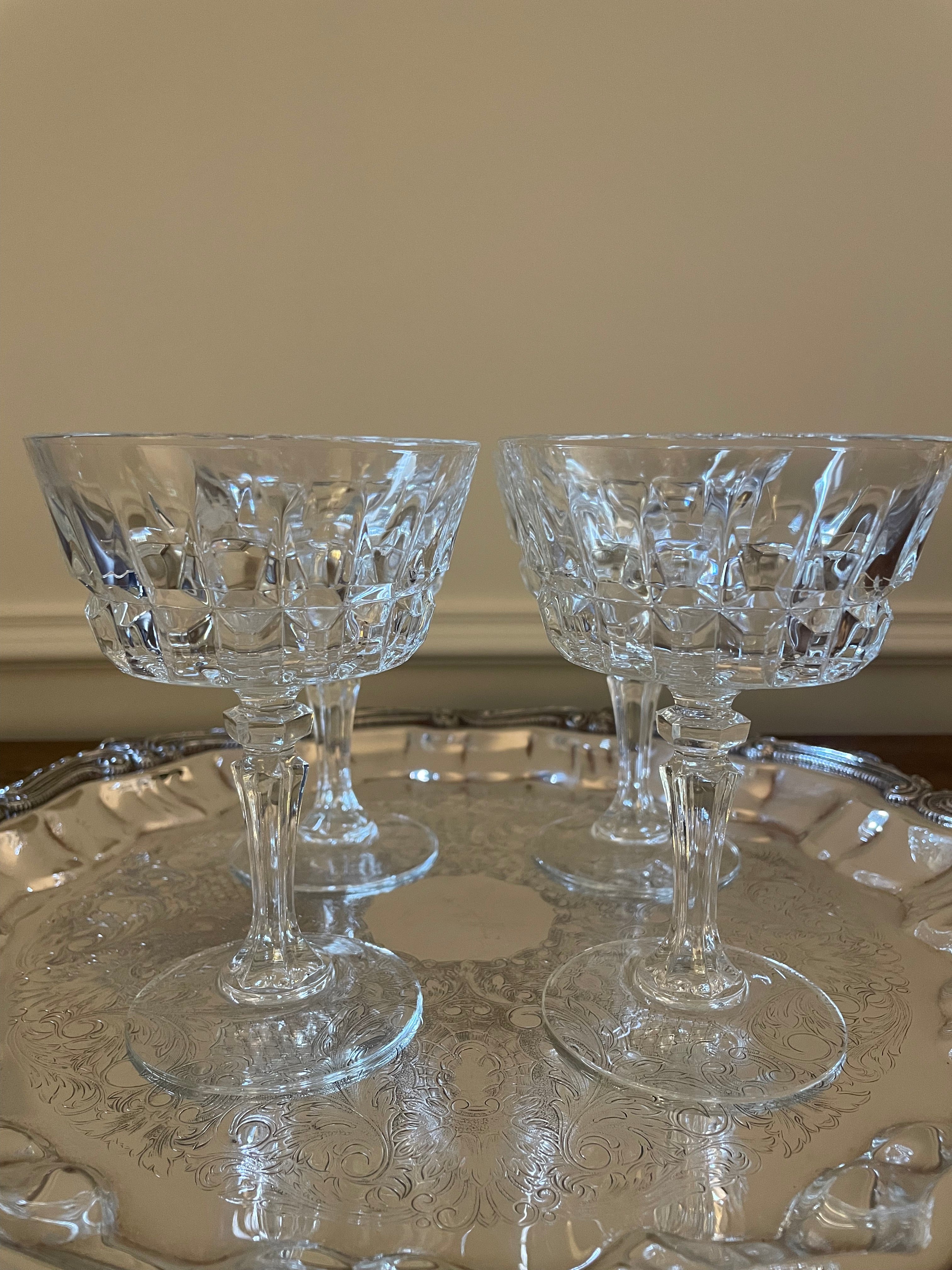 Set of 4 Vintage Made in France Cut Crystal Cocktail/Champagne Glasses