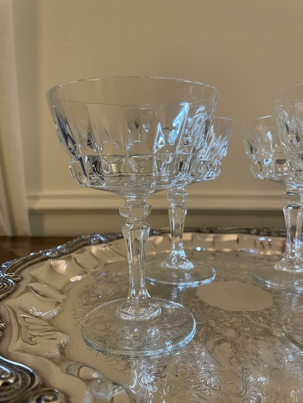 Set of 4 Vintage Made in France Cut Crystal Cocktail/Champagne Glasses