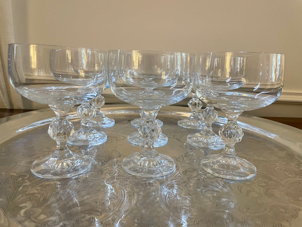 Vintage Bohemia 'Claudia' Crystal Coupes - Set of 9, Late Mid-Century