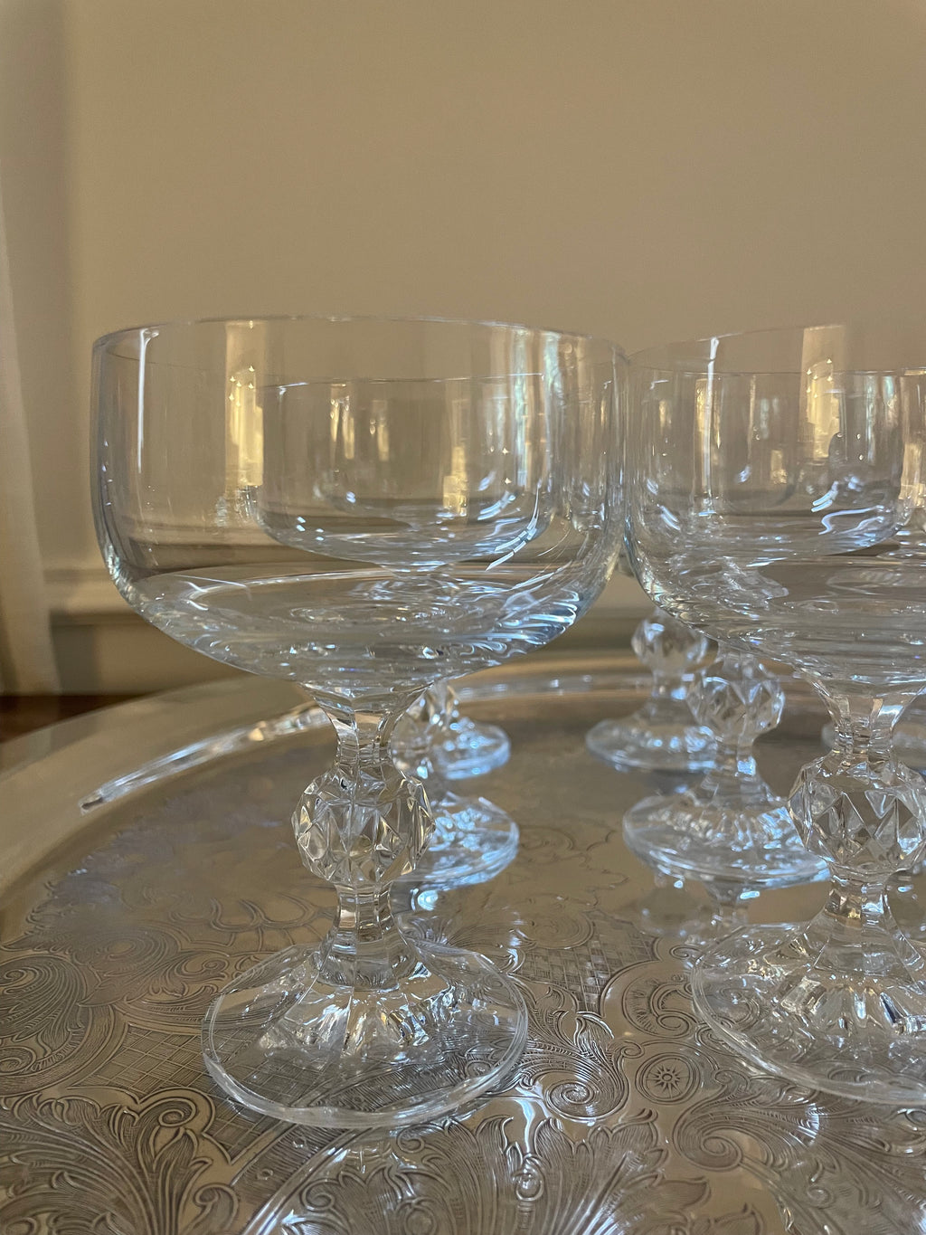 Vintage Bohemia 'Claudia' Crystal Coupes - Set of 9, Late Mid-Century