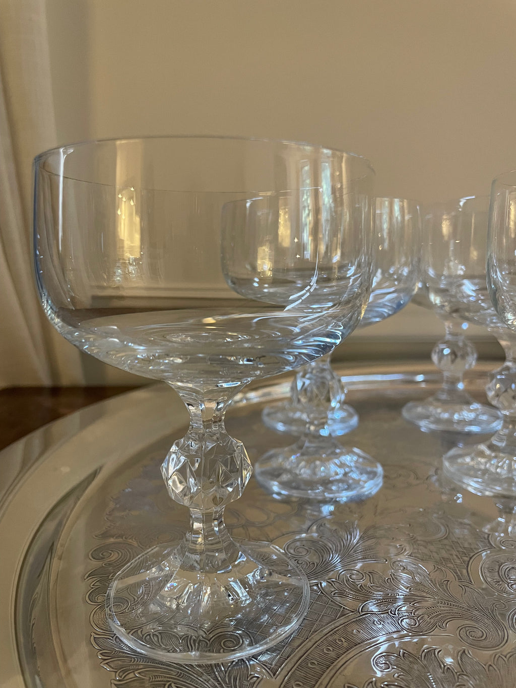 Vintage Bohemia 'Claudia' Crystal Coupes - Set of 9, Late Mid-Century