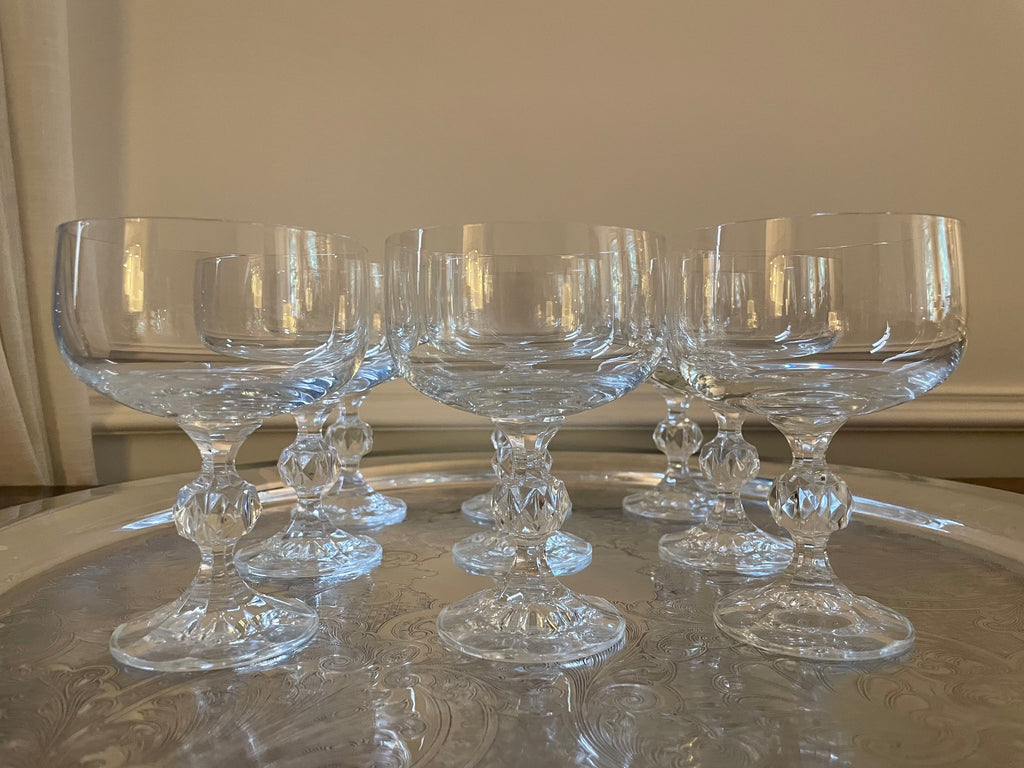 Vintage Bohemia 'Claudia' Crystal Coupes - Set of 9, Late Mid-Century