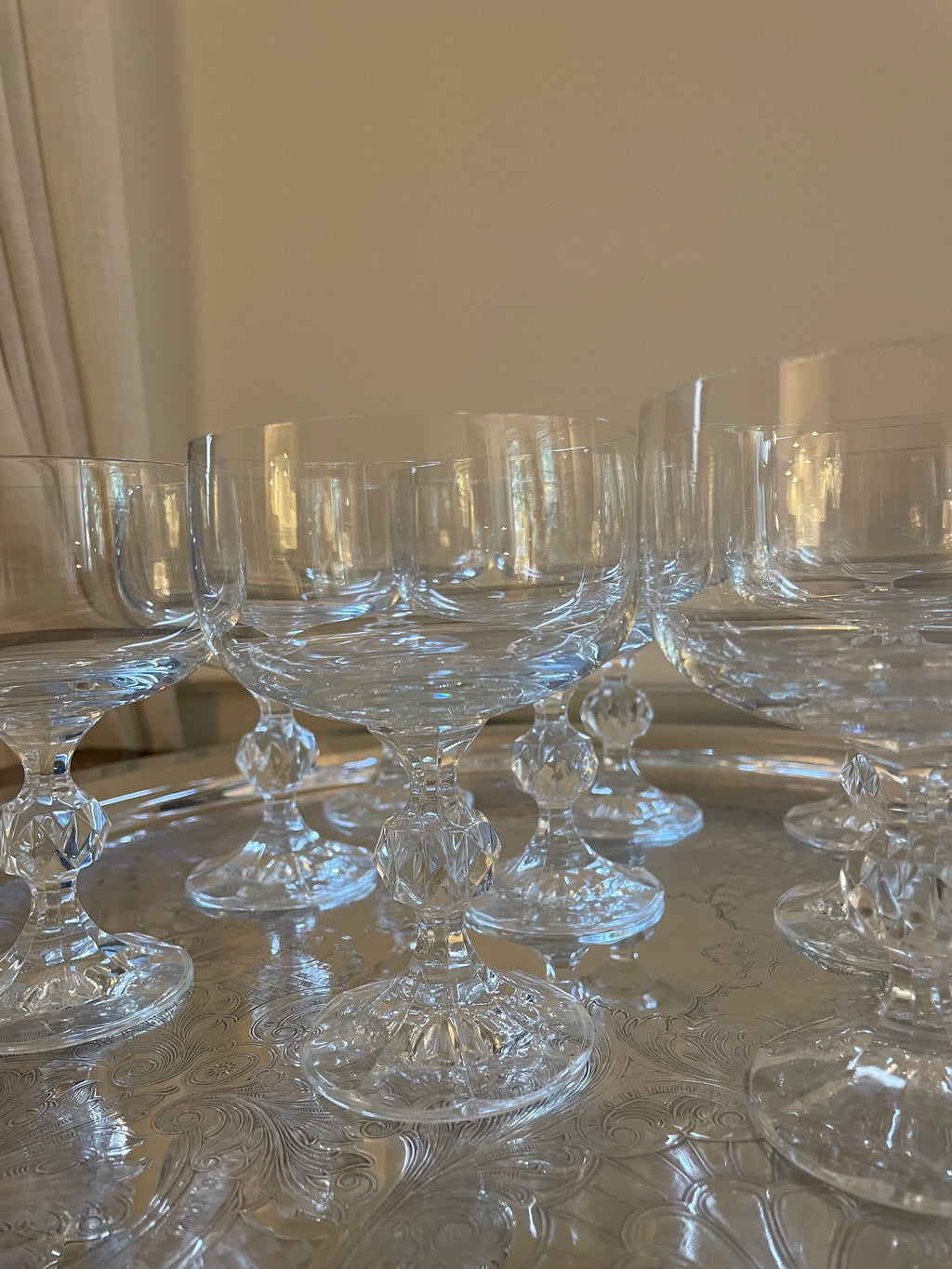 Vintage Bohemia 'Claudia' Crystal Coupes - Set of 9, Late Mid-Century