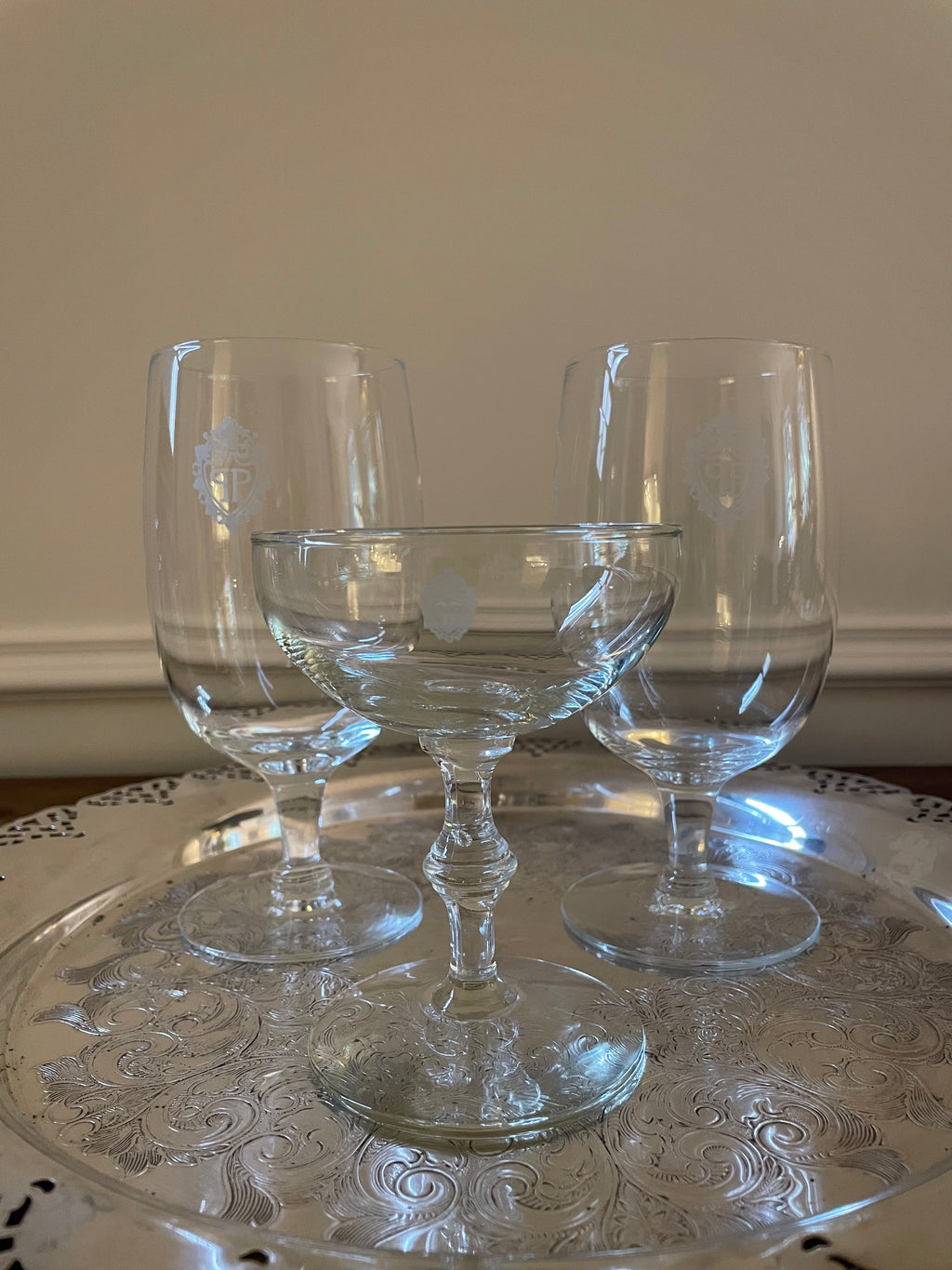 Plaza Hotel Glassware, Set of 3, Coupe (1), Pair Iced Beverage Glasses (2)
