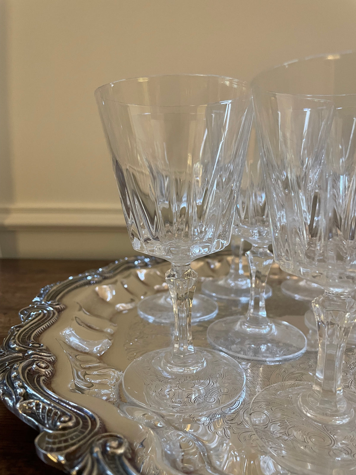 Set of 10 vintage Cristal D'Arques - Diamant crystal cocktail, white wine glasses
