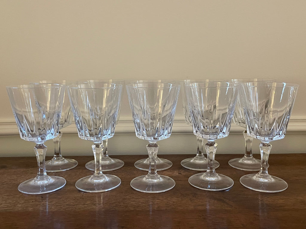 Set of 10 vintage Cristal D'Arques - Diamant crystal cocktail, white wine glasses