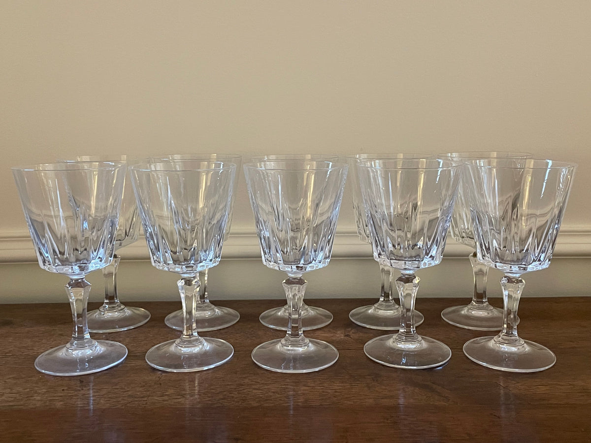 Set of 10 vintage Cristal D'Arques - Diamant crystal cocktail, white wine glasses