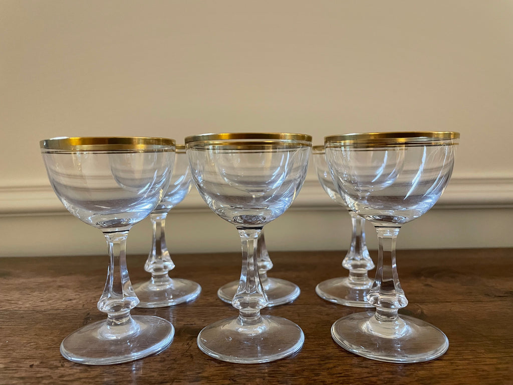 Set of six (6) petite mid-century German crystal cordial glasses