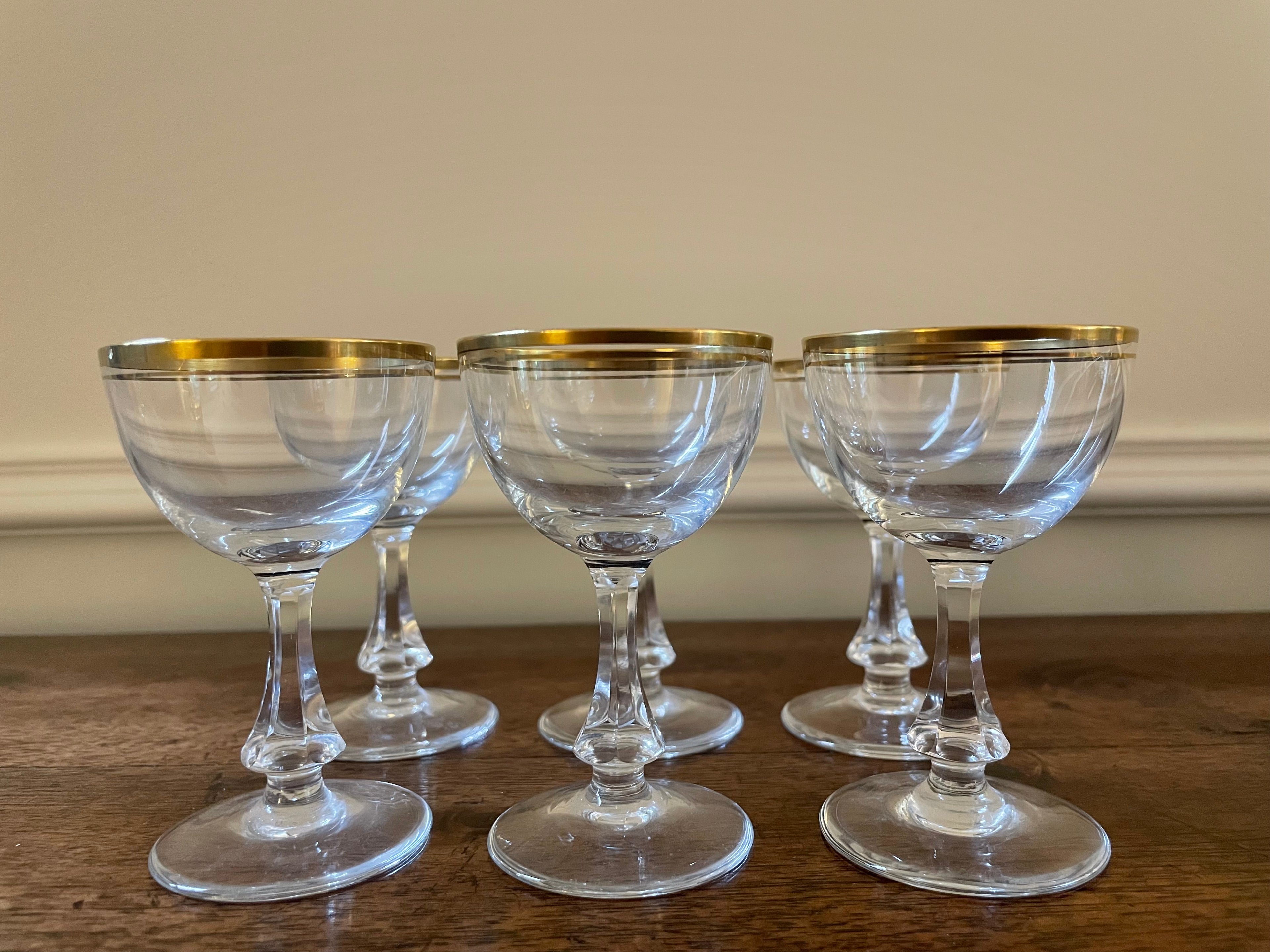 Set of six (6) petite mid-century German crystal cordial glasses