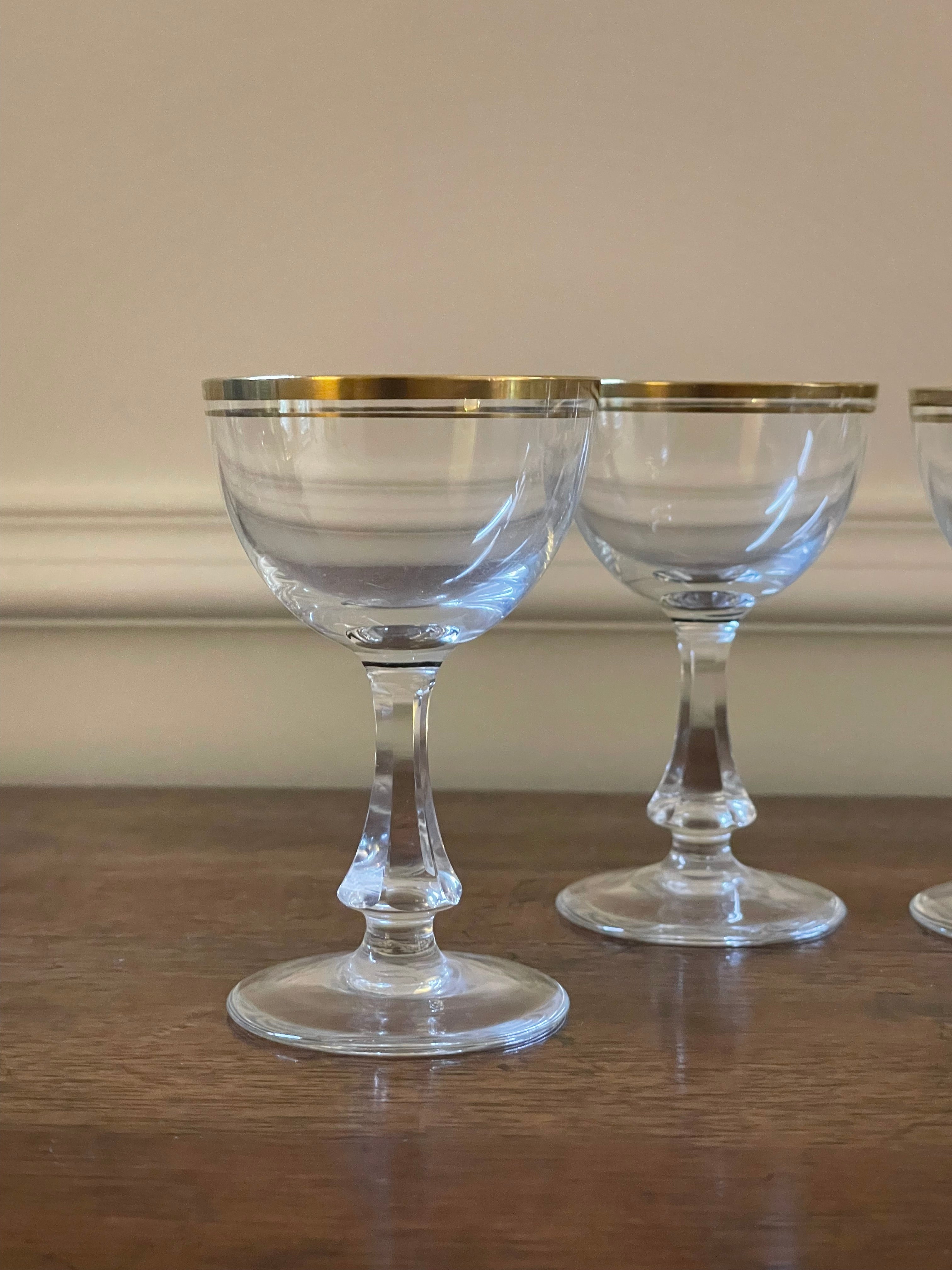 Set of six (6) petite mid-century German crystal cordial glasses