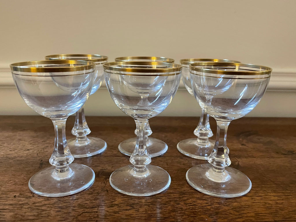 Set of six (6) petite mid-century German crystal cordial glasses