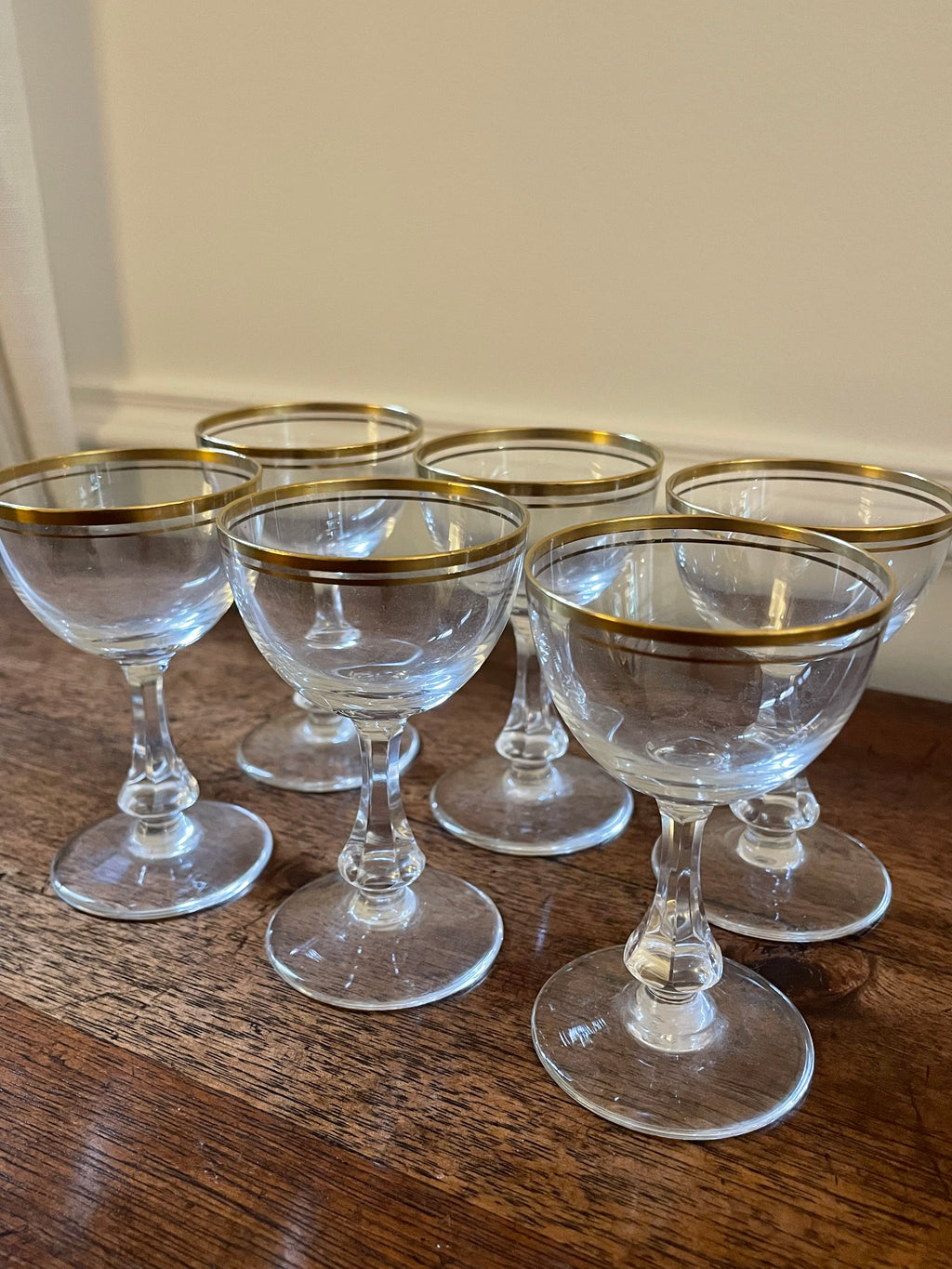 Set of six (6) petite mid-century German crystal cordial glasses