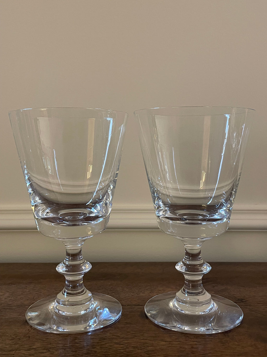 Vintage Val Saint Lambert State Plain Belgian Crystal Cocktail, Water, Wine Glasses, Pair
