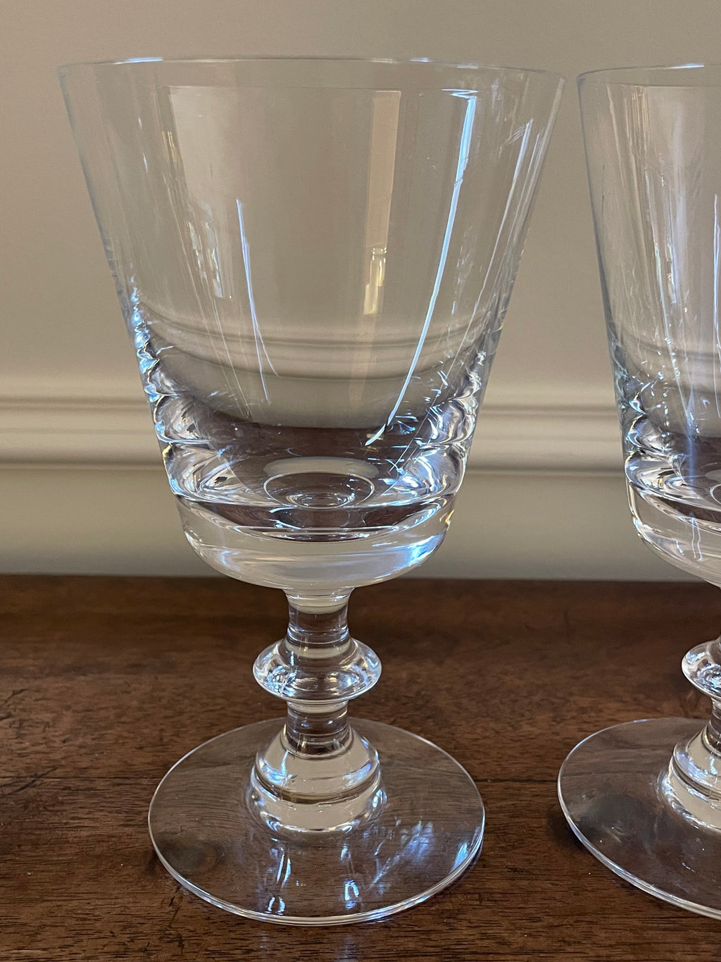 Vintage Val Saint Lambert State Plain Belgian Crystal Cocktail, Water, Wine Glasses, Pair