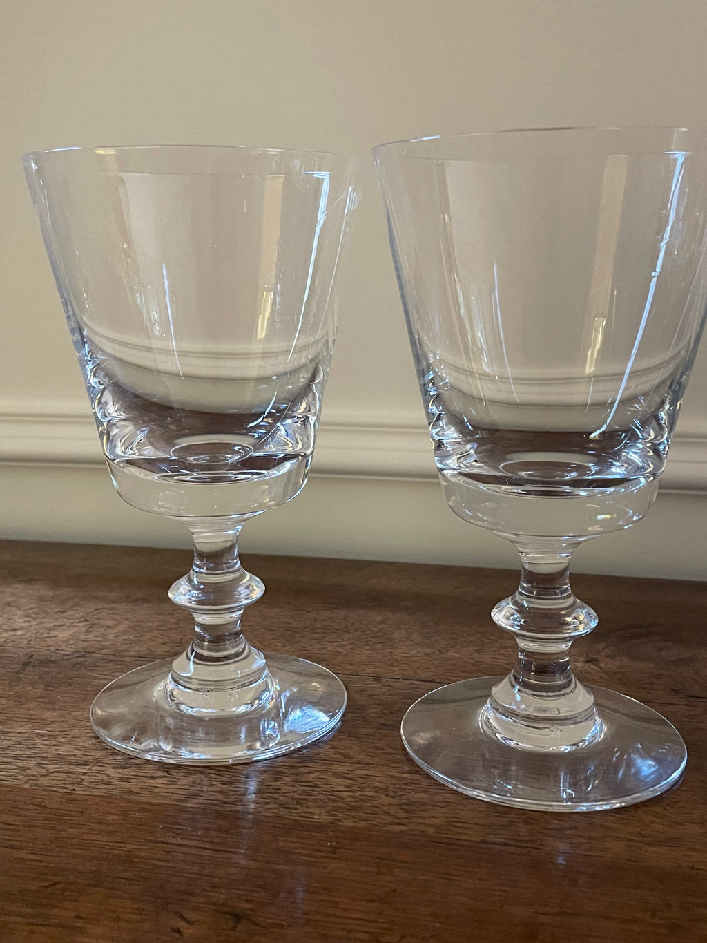 Vintage Val Saint Lambert State Plain Belgian Crystal Cocktail, Water, Wine Glasses, Pair