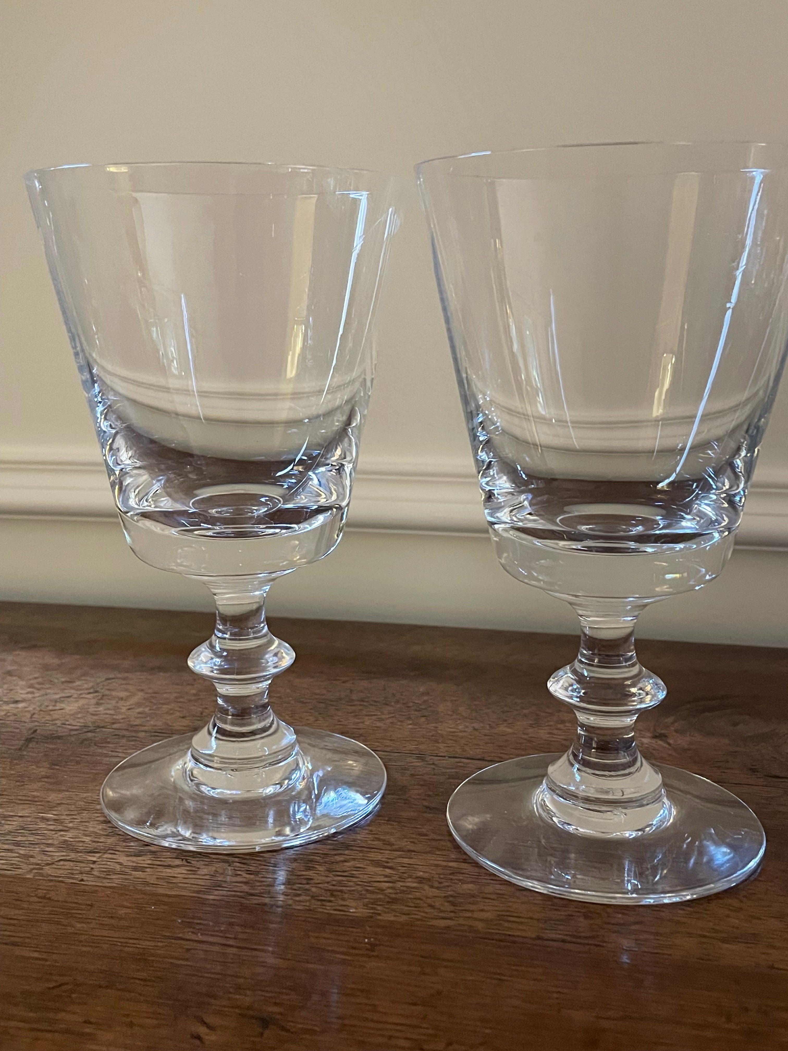 Vintage Val Saint Lambert State Plain Belgian Crystal Cocktail, Water, Wine Glasses, Pair