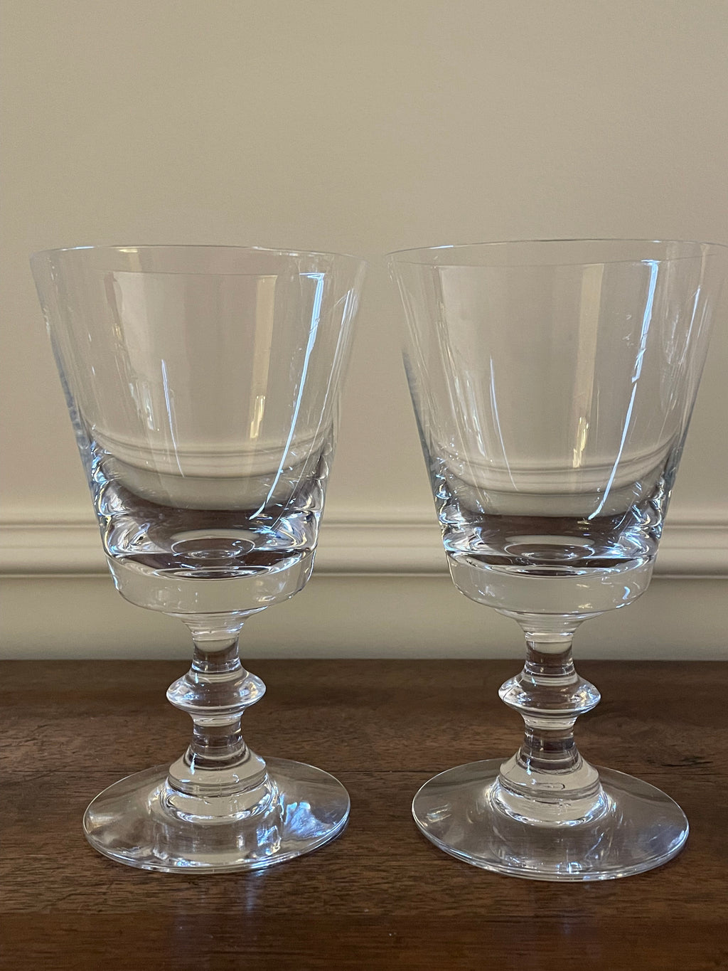Vintage Val Saint Lambert State Plain Belgian Crystal Cocktail, Water, Wine Glasses, Pair