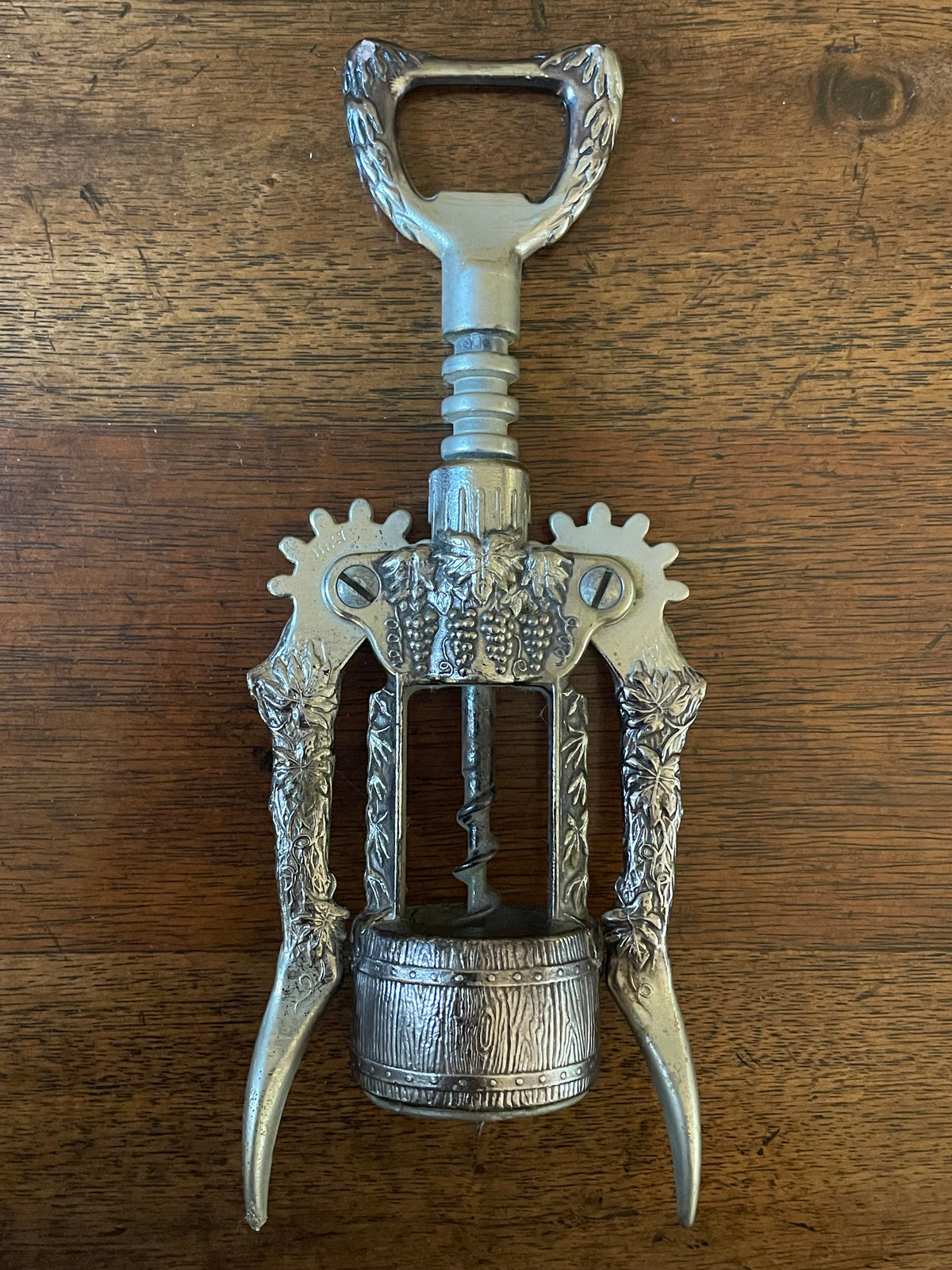 Vintage Ghidini “Botticello” Italian Grape & Wine Barrel Corkscrew, c. 1970s