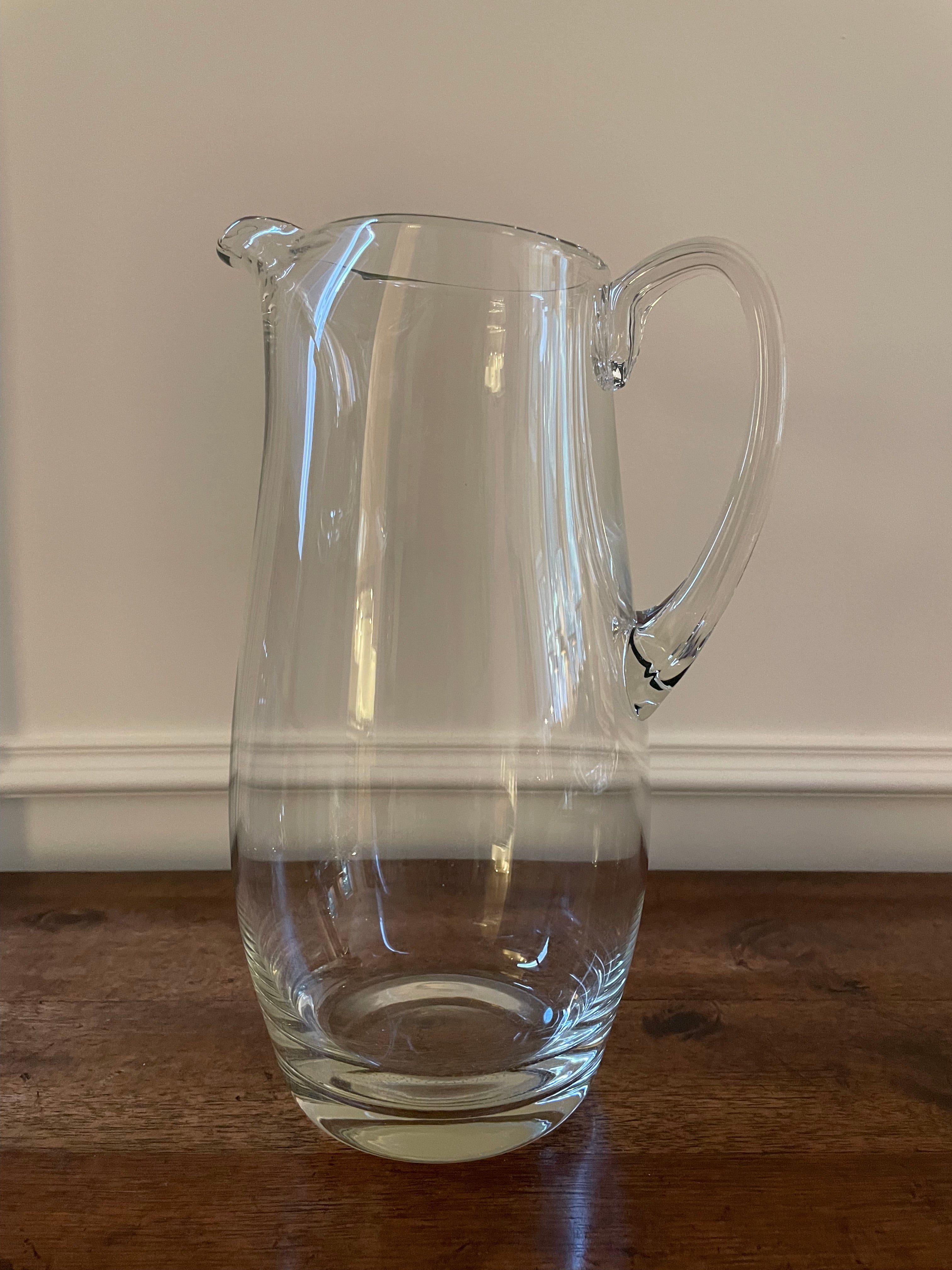 Vintage Krosno Poland Hand-Blown Crystal 1.5L Pitcher with Ice Lip & Reeded Handle