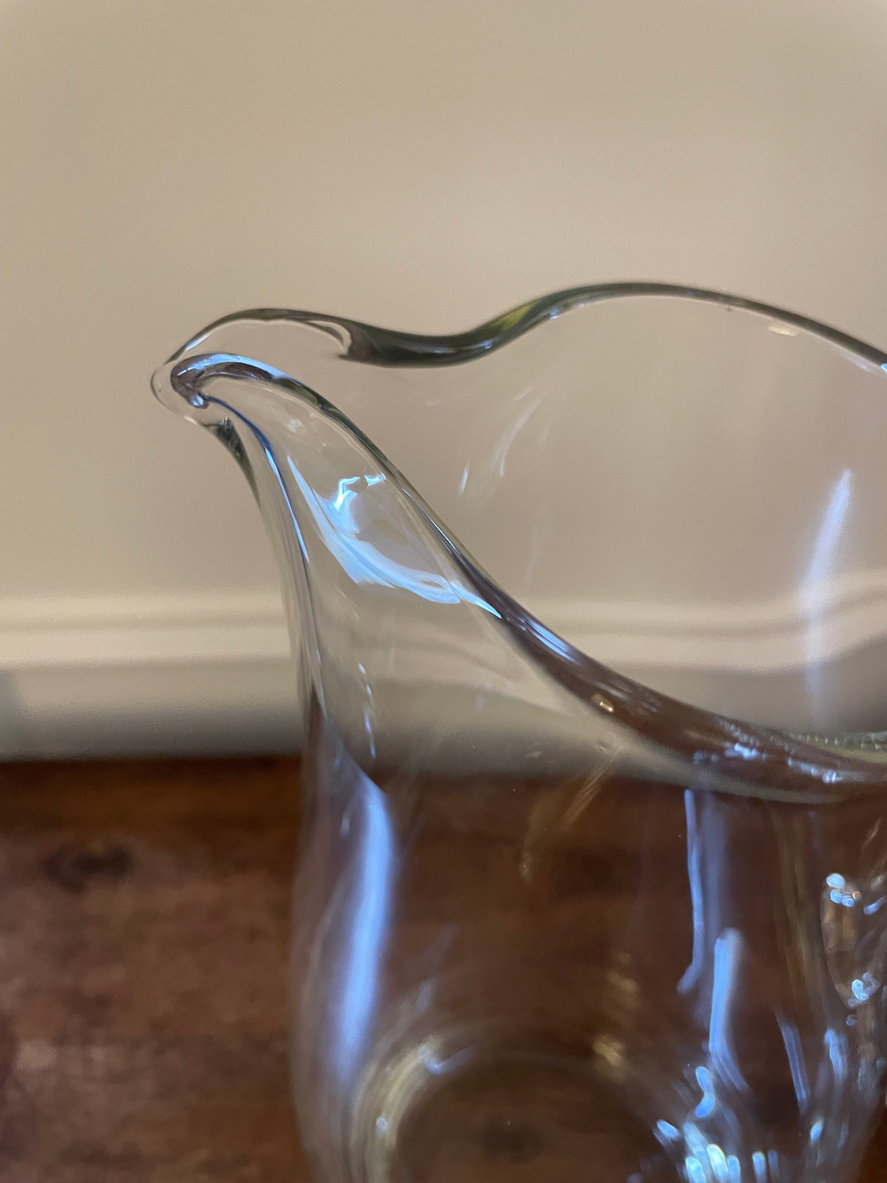 Vintage Krosno Poland Hand-Blown Crystal 1.5L Pitcher with Ice Lip & Reeded Handle