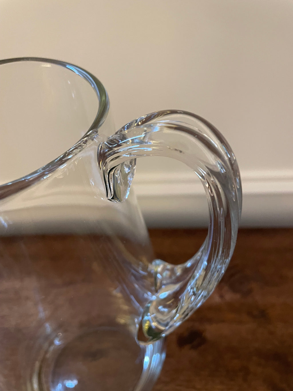 Vintage Krosno Poland Hand-Blown Crystal 1.5L Pitcher with Ice Lip & Reeded Handle