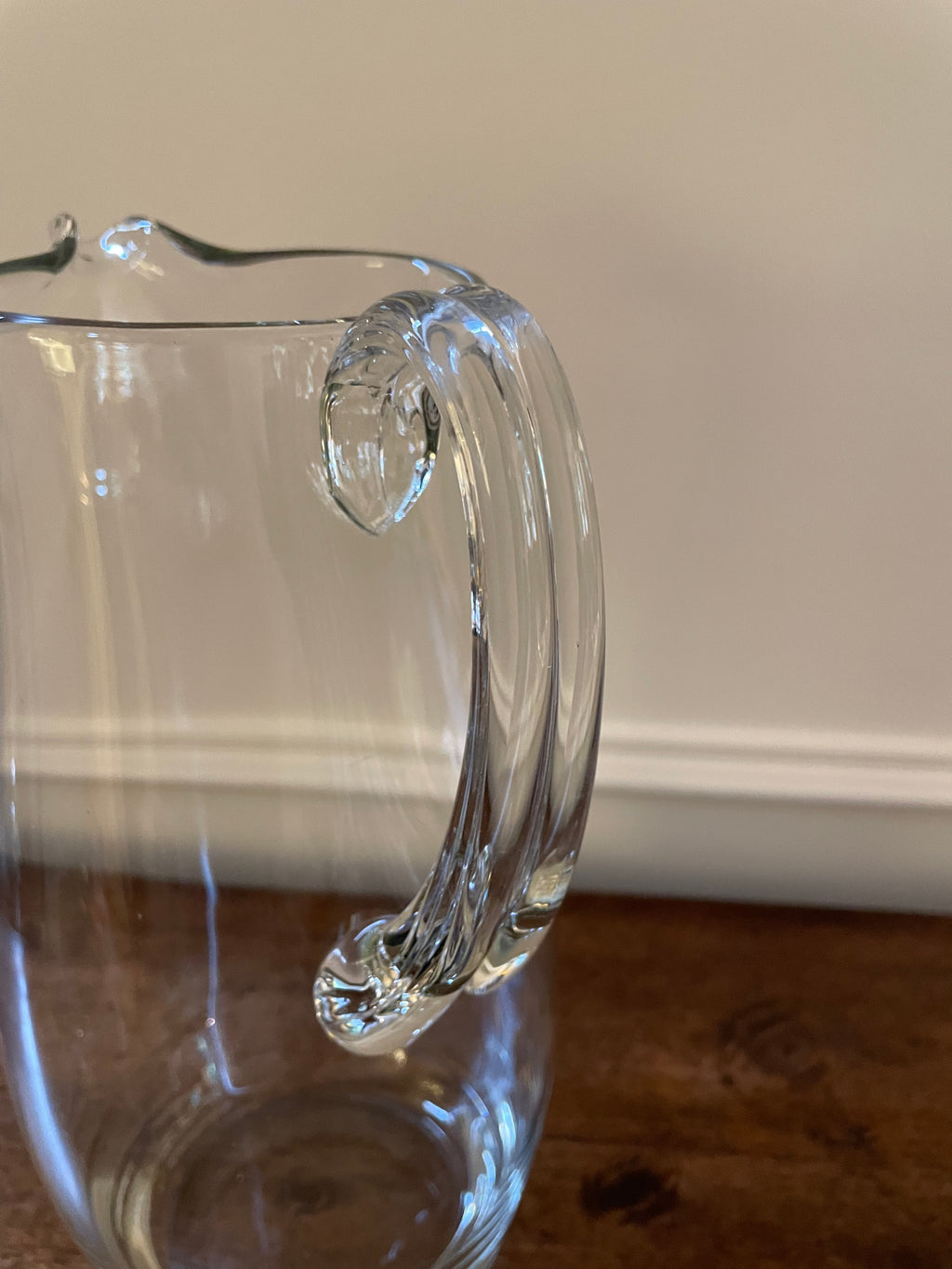 Vintage Krosno Poland Hand-Blown Crystal 1.5L Pitcher with Ice Lip & Reeded Handle