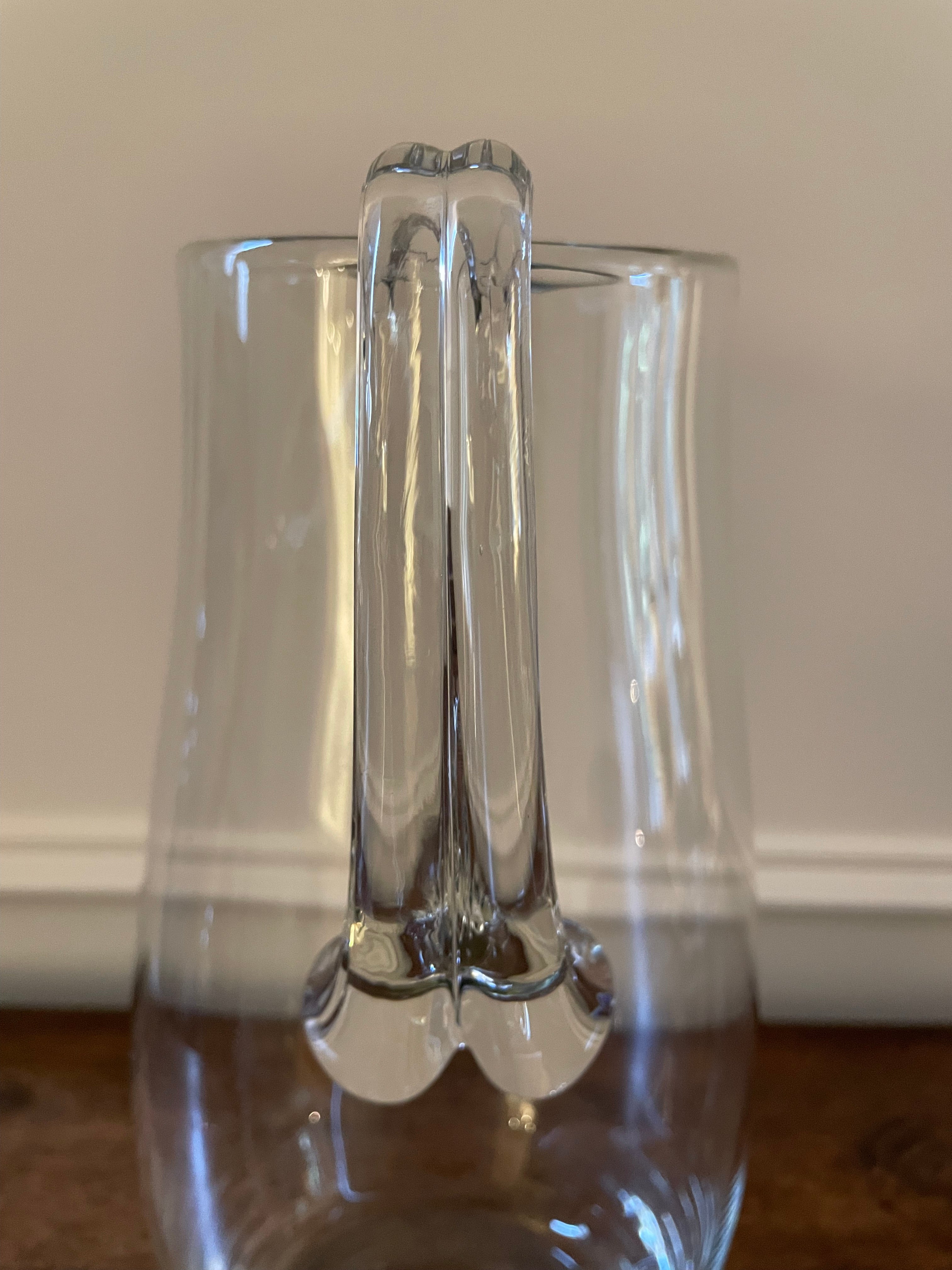 Vintage Krosno Poland Hand-Blown Crystal 1.5L Pitcher with Ice Lip & Reeded Handle