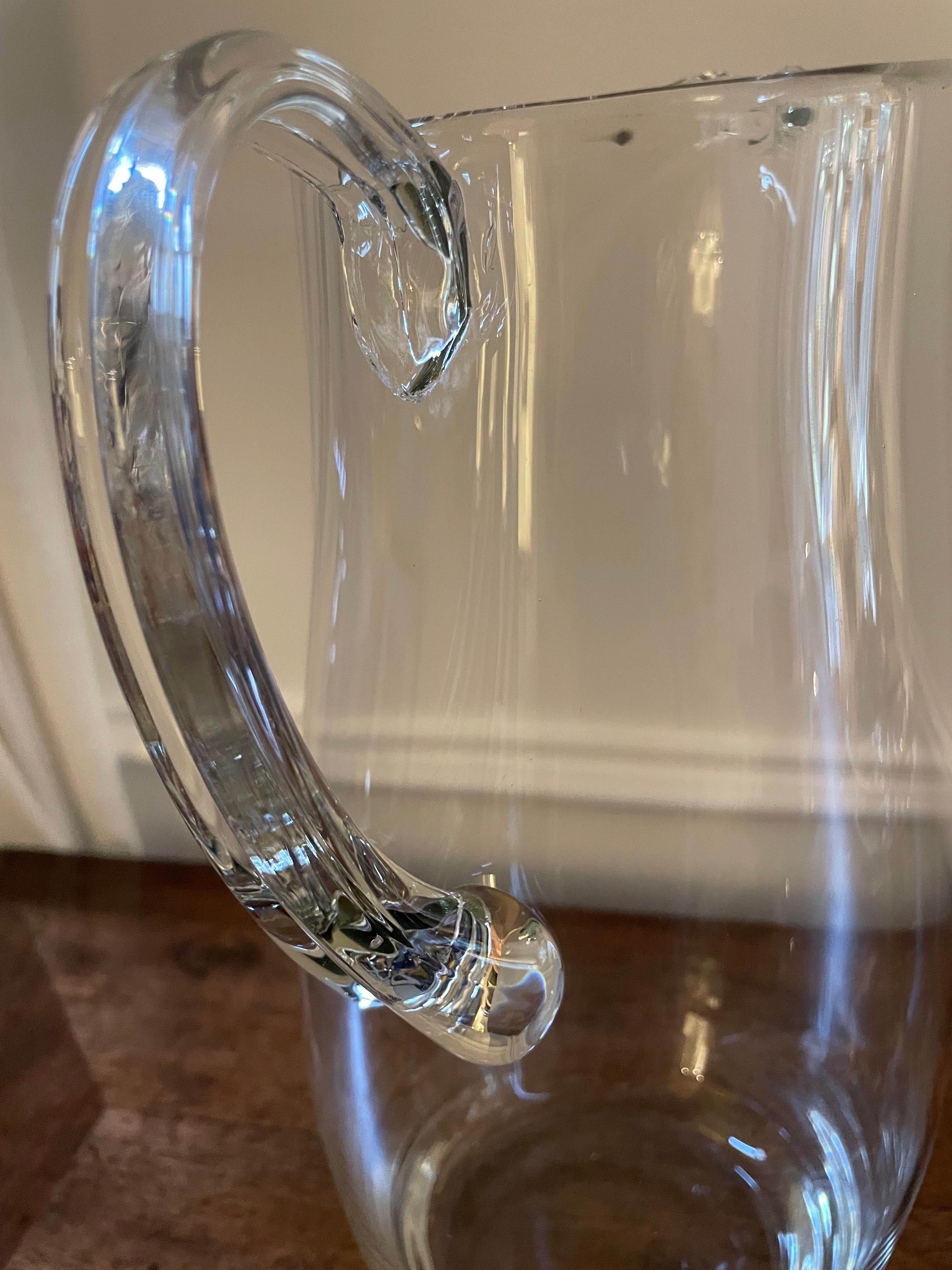 Vintage Krosno Poland Hand-Blown Crystal 1.5L Pitcher with Ice Lip & Reeded Handle